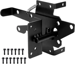 TRIPLE DEER Self-Locking Fence Gate Latch, Heavy Duty Vinyl Post Mount Automatic Self-Closing Wooden Gate Hardware, Gravity Lever Door Latches Hardware for Secure Pool/Yard/Garden Outdoor, Black