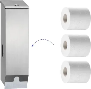Triple Roll Commercial Toilet Paper Dispenser, 3 Roll Heavy Duty Stainless Steel Industrial Tissue Holder Wall Mount with Key Lock, Satin Finish