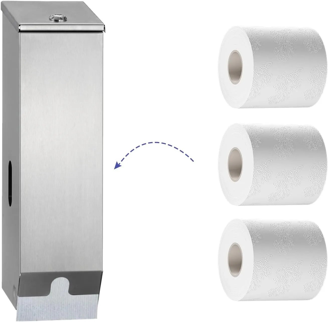 Triple Roll Commercial Toilet Paper Dispenser, 3 Roll Heavy Duty Stainless Steel Industrial Tissue Holder Wall Mount with Key Lock, Satin Finish