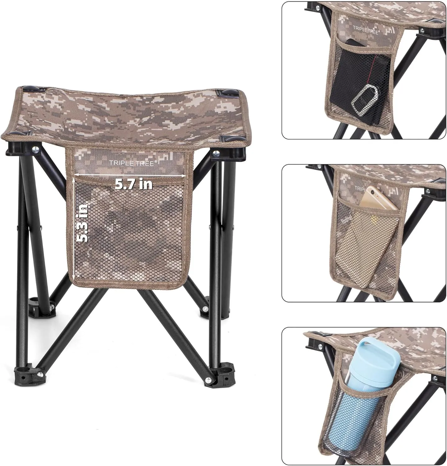 TRIPLE TREE 2 Pack Camping Stool, 13.8 Inch Camouflage Portable Folding Stool for Outdoor Walking Hiking Fishing 400 LBS Capacity with Carry Bag