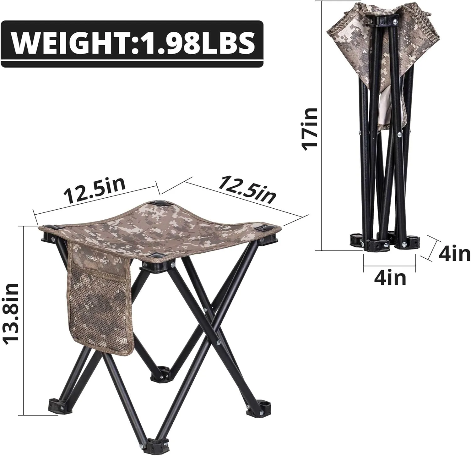 TRIPLE TREE 2 Pack Camping Stool, 13.8 Inch Camouflage Portable Folding Stool for Outdoor Walking Hiking Fishing 400 LBS Capacity with Carry Bag