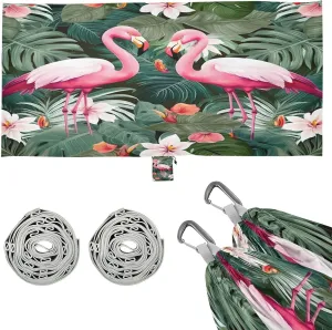 Tropical Flamingos Floral Camping Hammock, Single Portable Hammocks with Tree Straps & Attached Carry Bag, 330Lbs Capacity Perfect for Outside Indoor Hiking Beach Backpack Travel