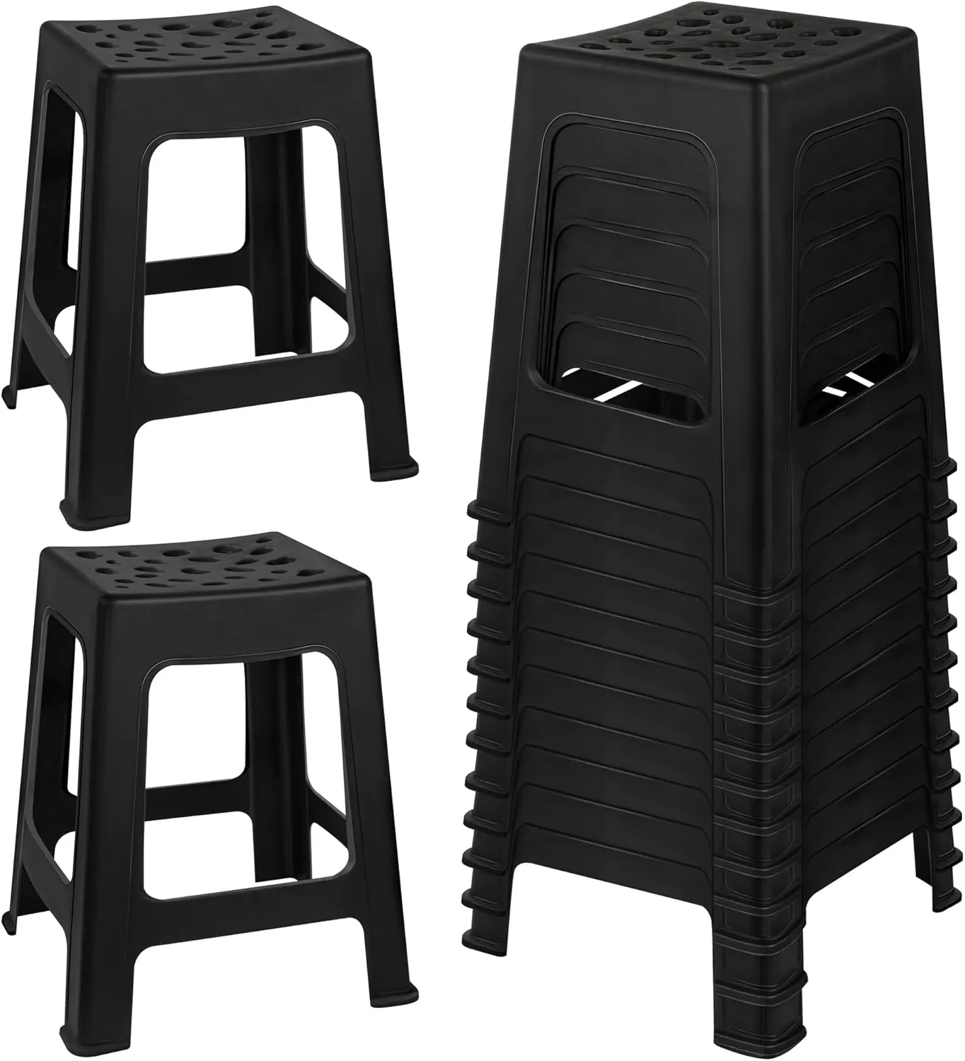 TURSTIN 12 Pack Plastic Stools 16.9 Inch Black Nesting Stools Portable Backless Bar Stool Flexible Seating Chairs for Classroom Office Home