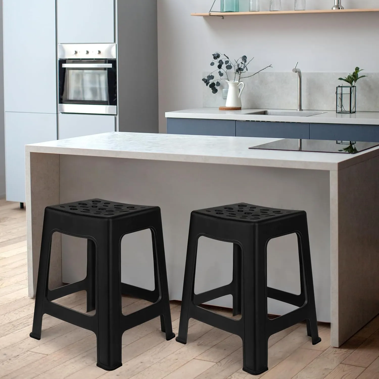 TURSTIN 12 Pack Plastic Stools 16.9 Inch Black Nesting Stools Portable Backless Bar Stool Flexible Seating Chairs for Classroom Office Home