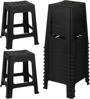 TURSTIN 12 Pack Plastic Stools 16.9 Inch Black Nesting Stools Portable Backless Bar Stool Flexible Seating Chairs for Classroom Office Home