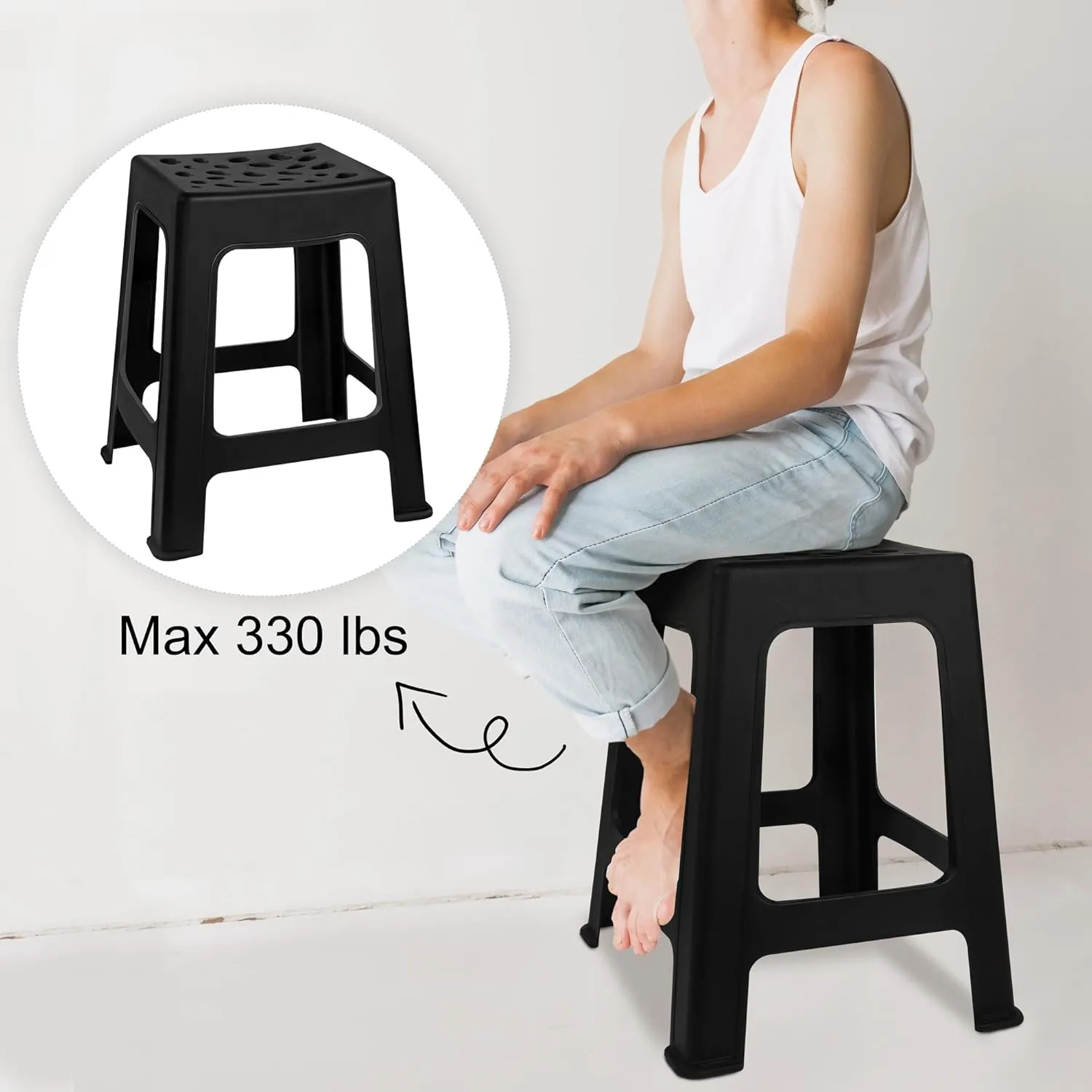TURSTIN 12 Pack Plastic Stools 16.9 Inch Black Nesting Stools Portable Backless Bar Stool Flexible Seating Chairs for Classroom Office Home