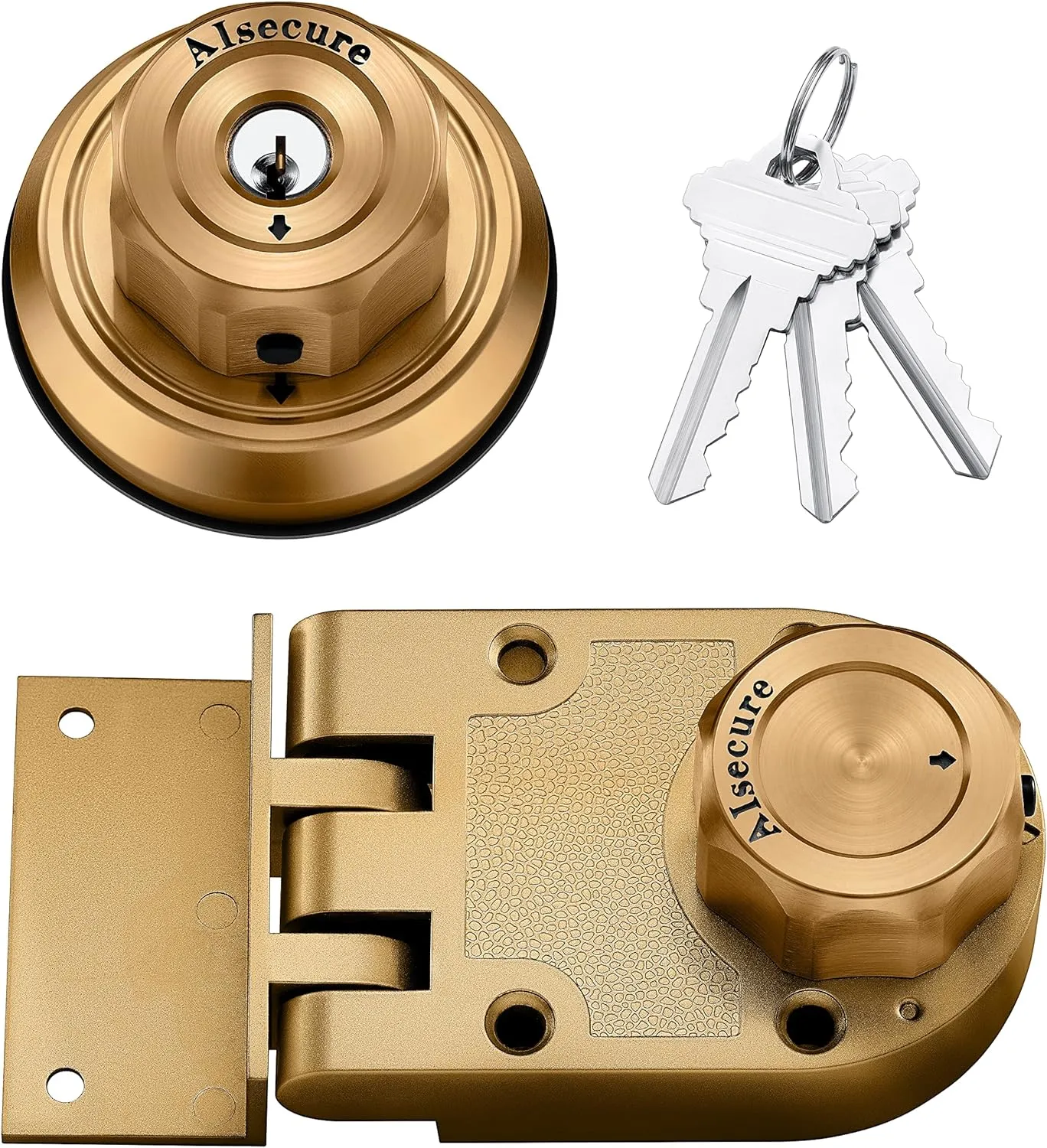 Twist-to-Lock Jimmy-Proof Deadbolt Lock – Keyless Entry with Unpickable Night Latch, Anti-Mislock Button, 304 Stainless Steel Heavy-Duty Guard, Single Cylinder, Forced-Entry Resistant, Brass Finish