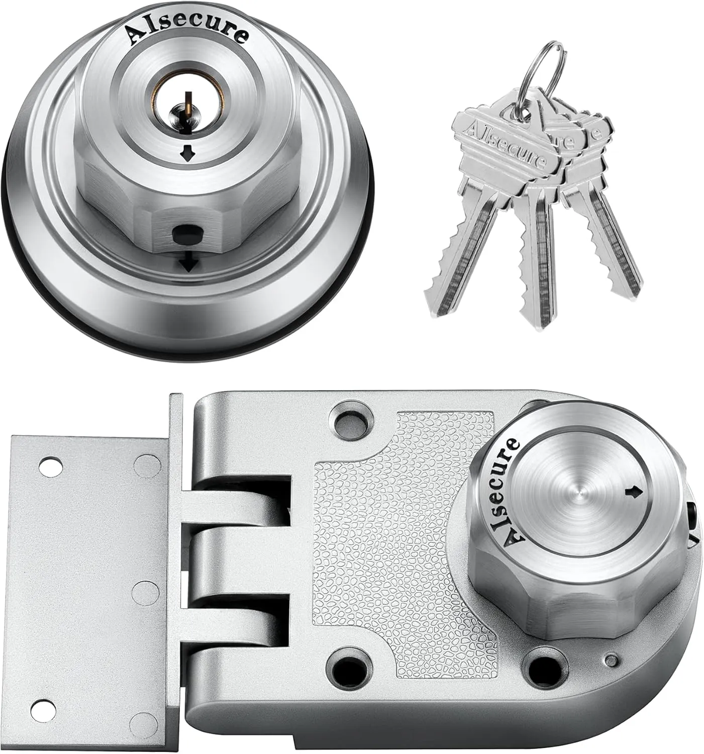 Twist to Lock Jimmy Proof Deadbolt Lock Keyless with Unpickable Night Latch&Anti-Mislock Button 304 Stainless Steel Heavy Guard Security Single Cylinder SC Keys Prohibits Forced Entry Silver