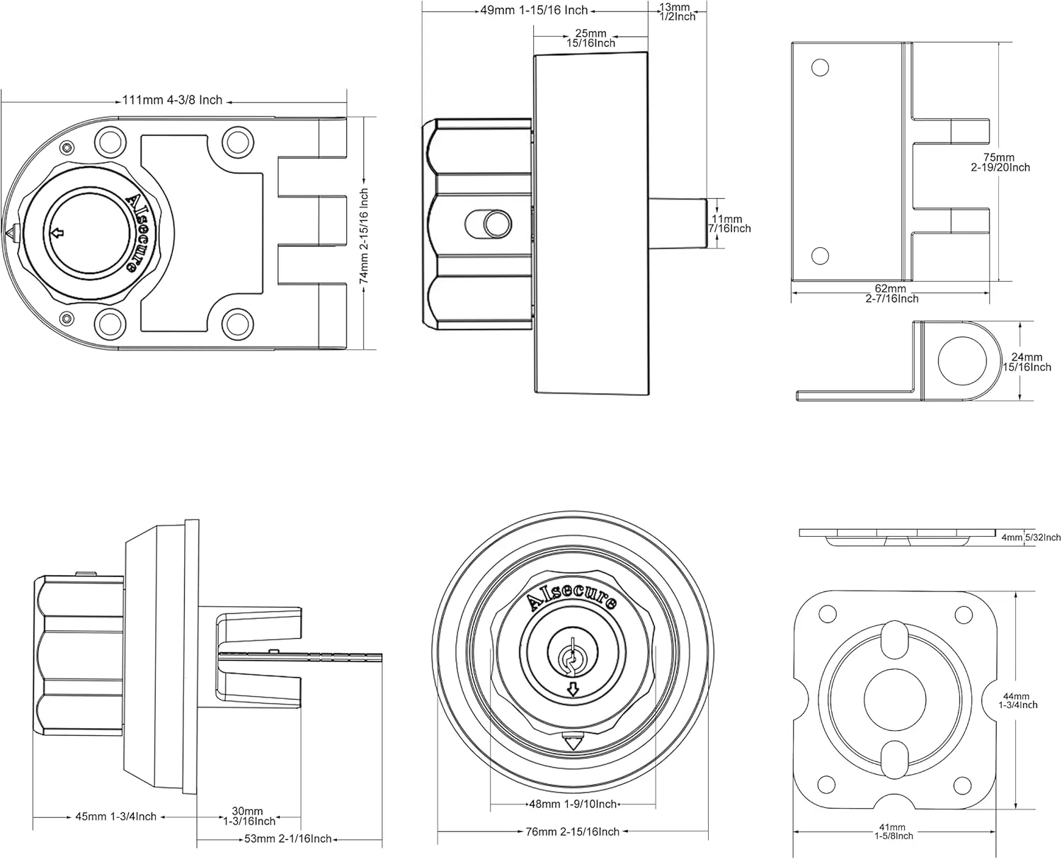 Twist to Lock Jimmy Proof Deadbolt Lock Keyless with Unpickable Night Latch&Anti-Mislock Button 304 Stainless Steel Heavy Guard Security Single Cylinder SC Keys Prohibits Forced Entry Silver