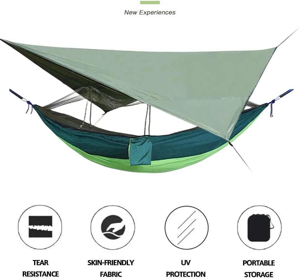 Two-Person Parachute Fabric Hammock with Canopy and Mosquito Net - Detachable, Rainproof, and Spacious
