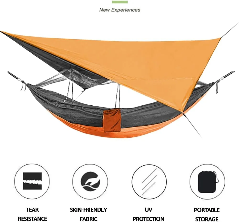Two-Person Parachute Fabric Hammock with Canopy and Mosquito Net - Detachable, Rainproof, and Spacious