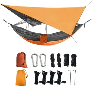 Two-Person Parachute Fabric Hammock with Canopy and Mosquito Net - Detachable, Rainproof, and Spacious