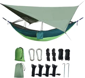 Two-Person Parachute Fabric Hammock with Canopy and Mosquito Net - Detachable, Rainproof, and Spacious