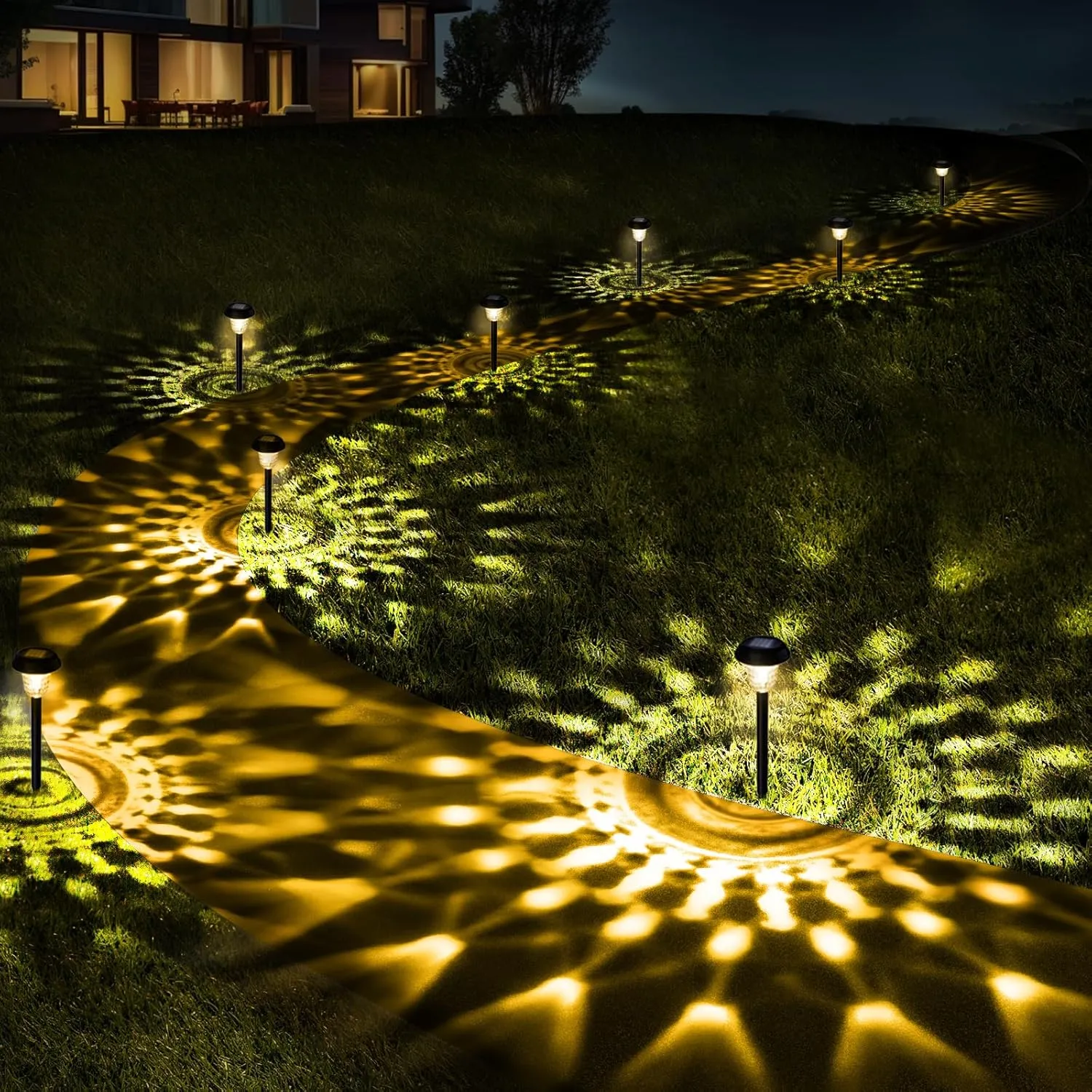 Ultra Bright Solar Lights Outdoor Waterproof 8 Pack, 100% Faster Charge Solar Lights for Outside with Vibrant Mandala Pattern, Solar Pathway Garden Lights Up to 12H Auto On/Off