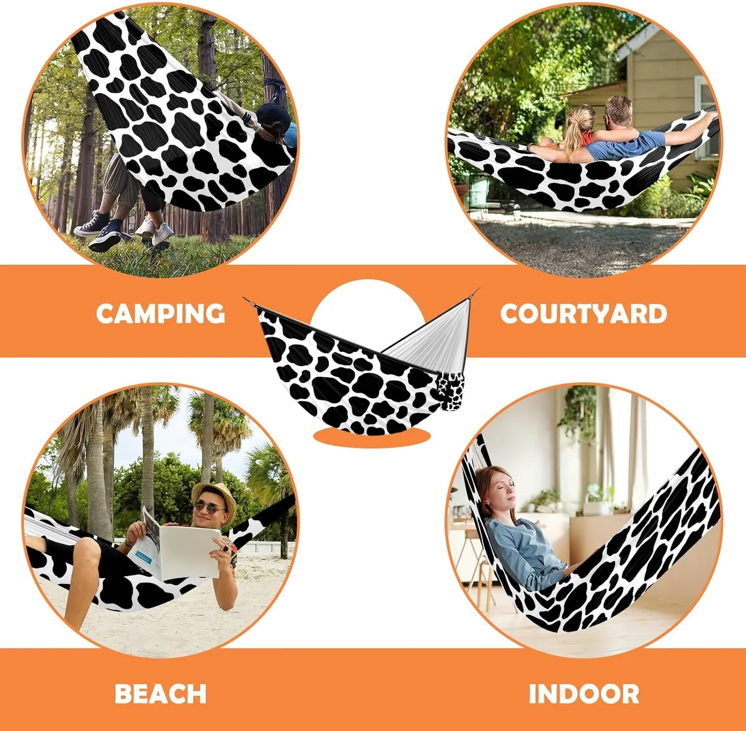 Ultra-Durable Portable Hammock for Camping Outdoor Enthusiasts Lightweight Travel Hammock Quick Setup Garden and Tree Hammock Cow Print Ideal for Backpacking, Hiking & Relaxation