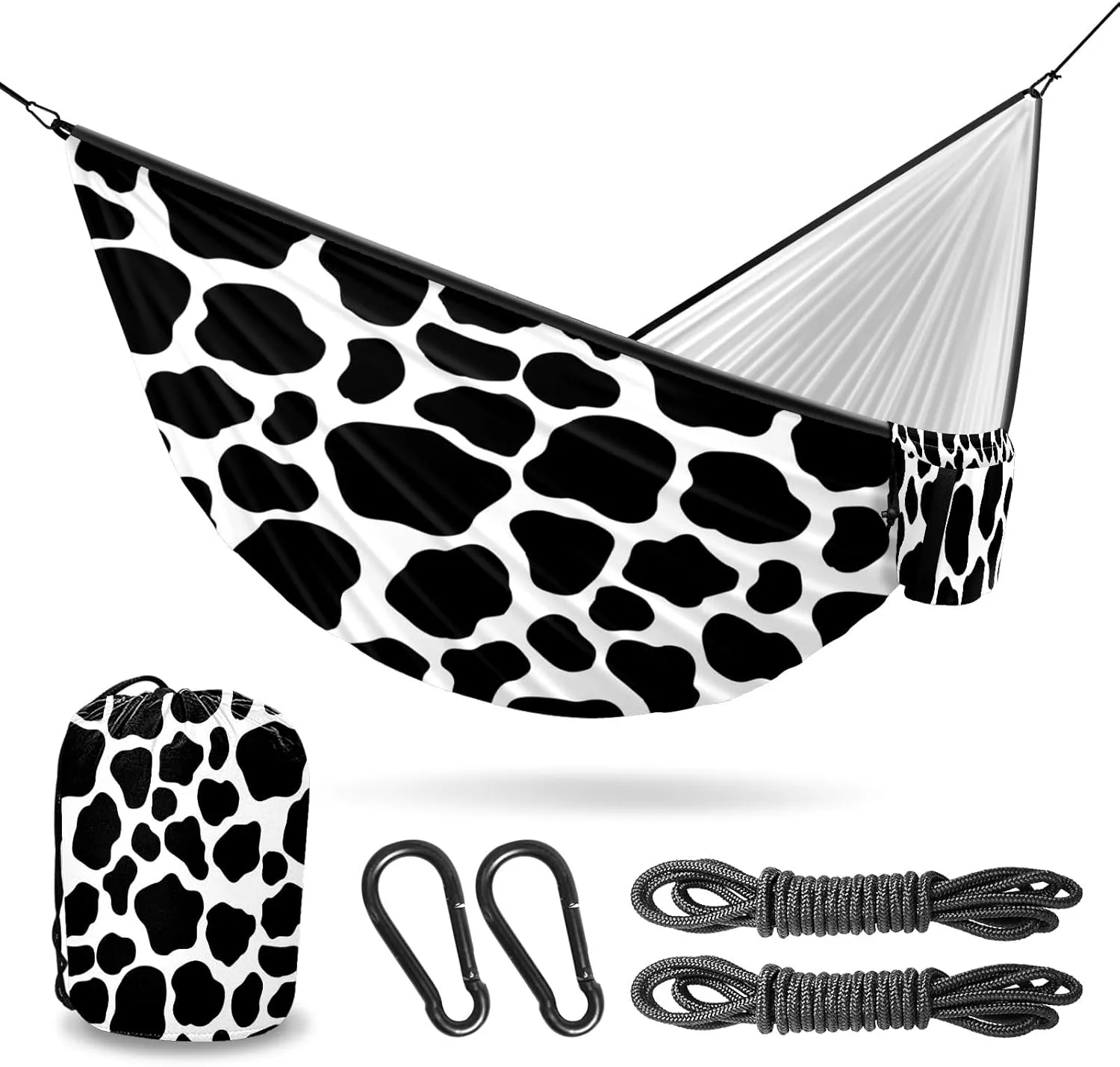 Ultra-Durable Portable Hammock for Camping Outdoor Enthusiasts Lightweight Travel Hammock Quick Setup Garden and Tree Hammock Cow Print Ideal for Backpacking, Hiking & Relaxation