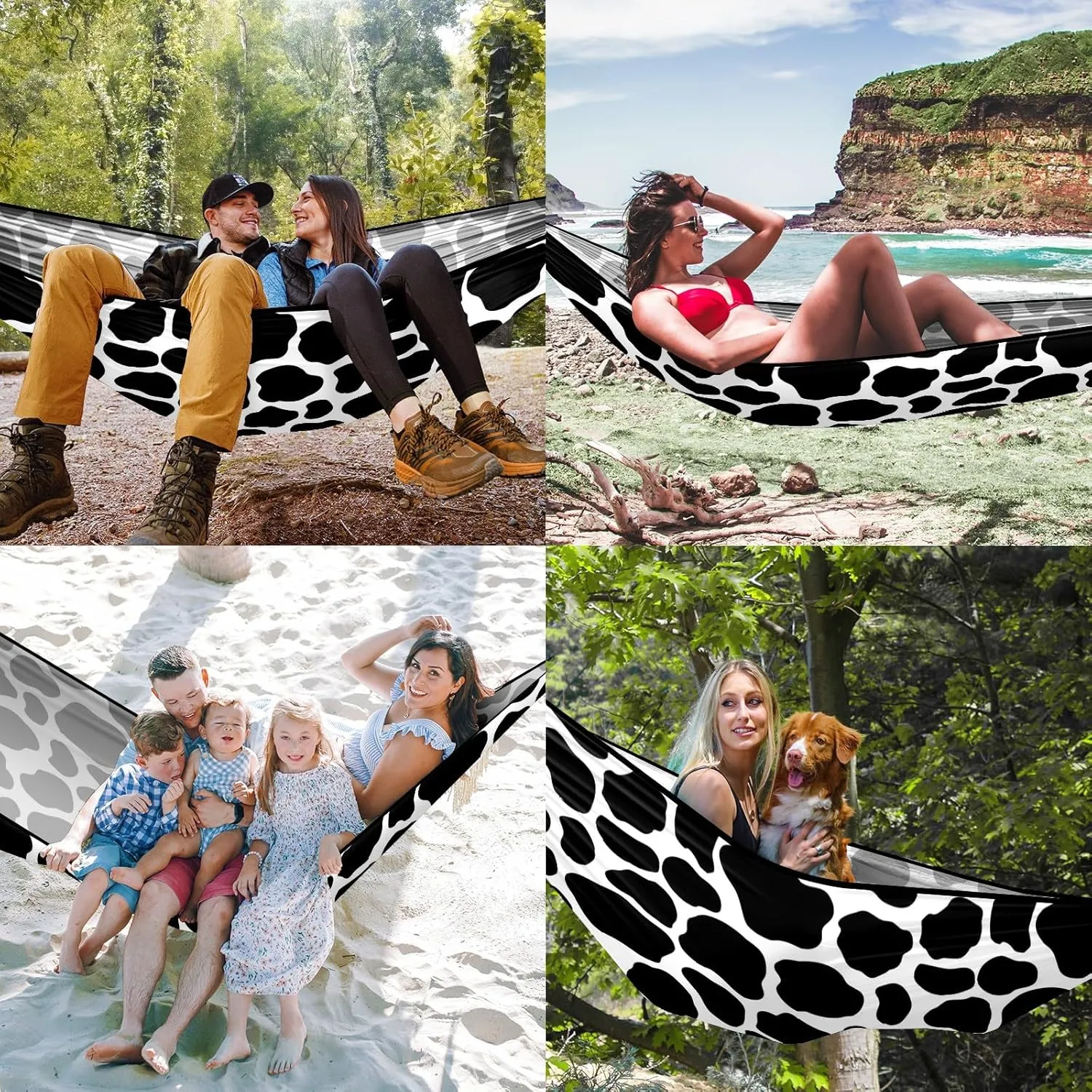 Ultra-Durable Portable Hammock for Camping Outdoor Enthusiasts Lightweight Travel Hammock Quick Setup Garden and Tree Hammock Cow Print Ideal for Backpacking, Hiking & Relaxation