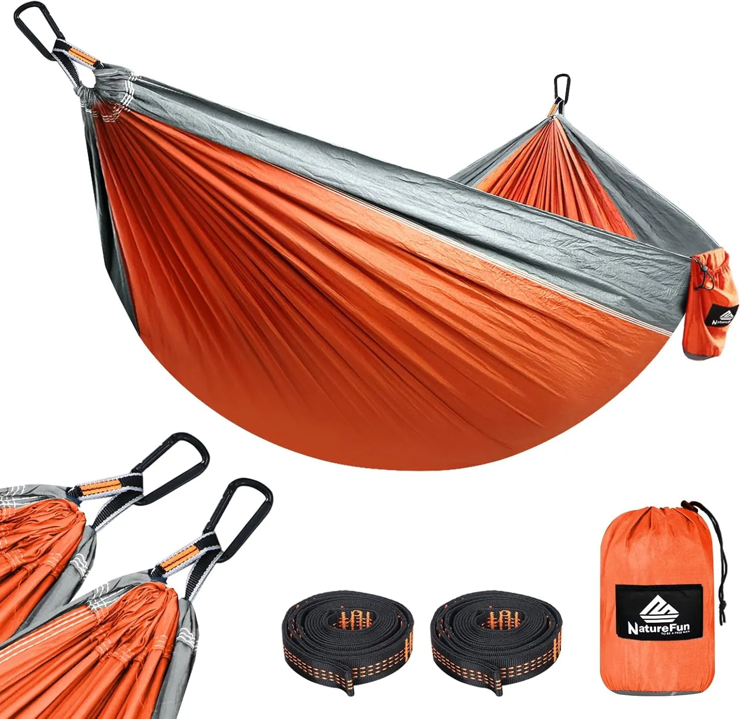 Ultra-Light Travel Camping Hammock | 300kg Load Capacity,(275 x 140 cm) Breathable,Quick-Drying Parachute Nylon | 2 x Premium Carabiners,2 x Nylon Slings Included | Outdoor Indoor Garden