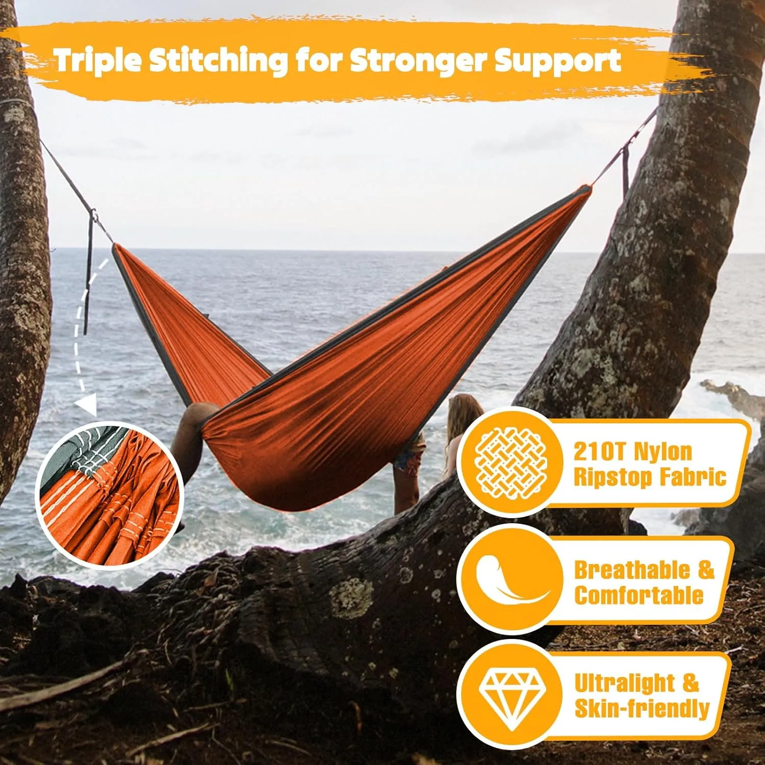 Ultra-Light Travel Camping Hammock | 300kg Load Capacity,(275 x 140 cm) Breathable,Quick-Drying Parachute Nylon | 2 x Premium Carabiners,2 x Nylon Slings Included | Outdoor Indoor Garden
