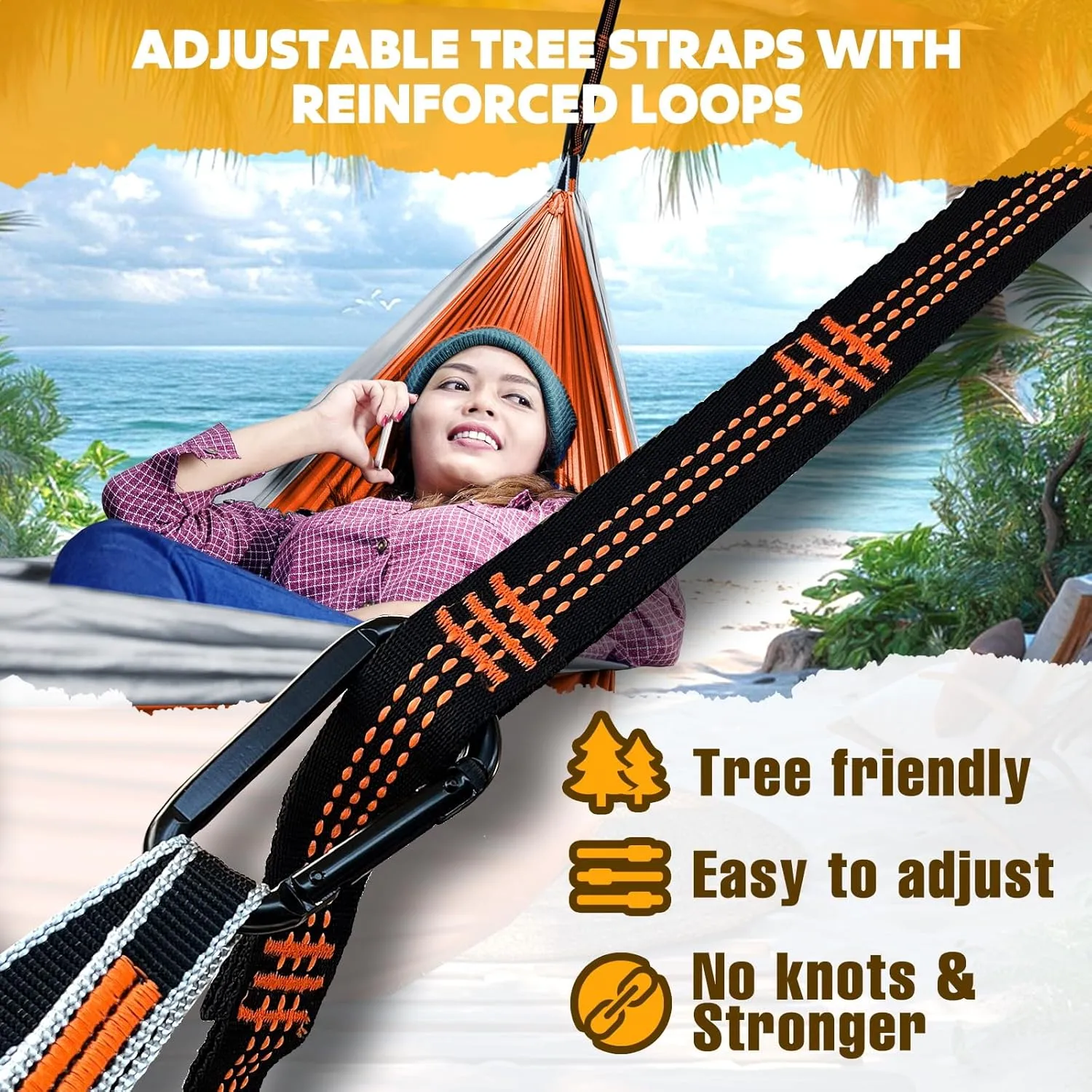 Ultra-Light Travel Camping Hammock | 300kg Load Capacity,(275 x 140 cm) Breathable,Quick-Drying Parachute Nylon | 2 x Premium Carabiners,2 x Nylon Slings Included | Outdoor Indoor Garden