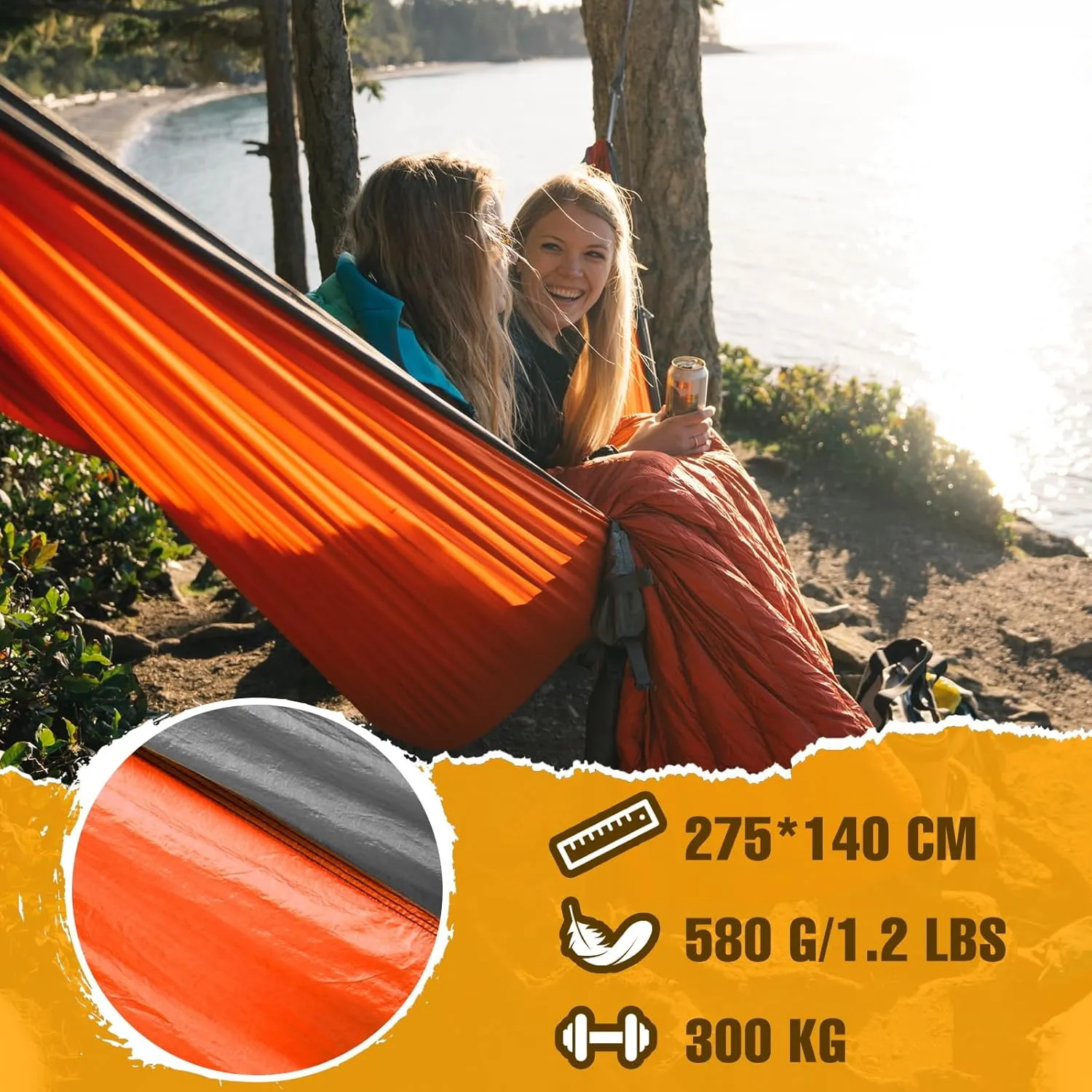 Ultra-Light Travel Camping Hammock | 300kg Load Capacity,(275 x 140 cm) Breathable,Quick-Drying Parachute Nylon | 2 x Premium Carabiners,2 x Nylon Slings Included | Outdoor Indoor Garden