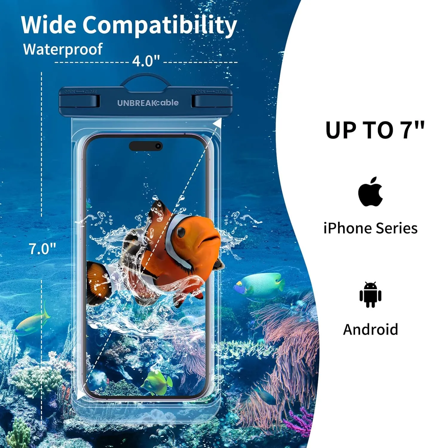UNBREAKcable Waterproof Phone Pouch-2 Pack IPX8 Waterproof Phone Case for iPhone 16 15 14 13 12 11 Pro Max & Samsung S25 S24-Dry Bag & Travel Essentials for Beach, Pool, Kayak & Cruise-7" Black Blue