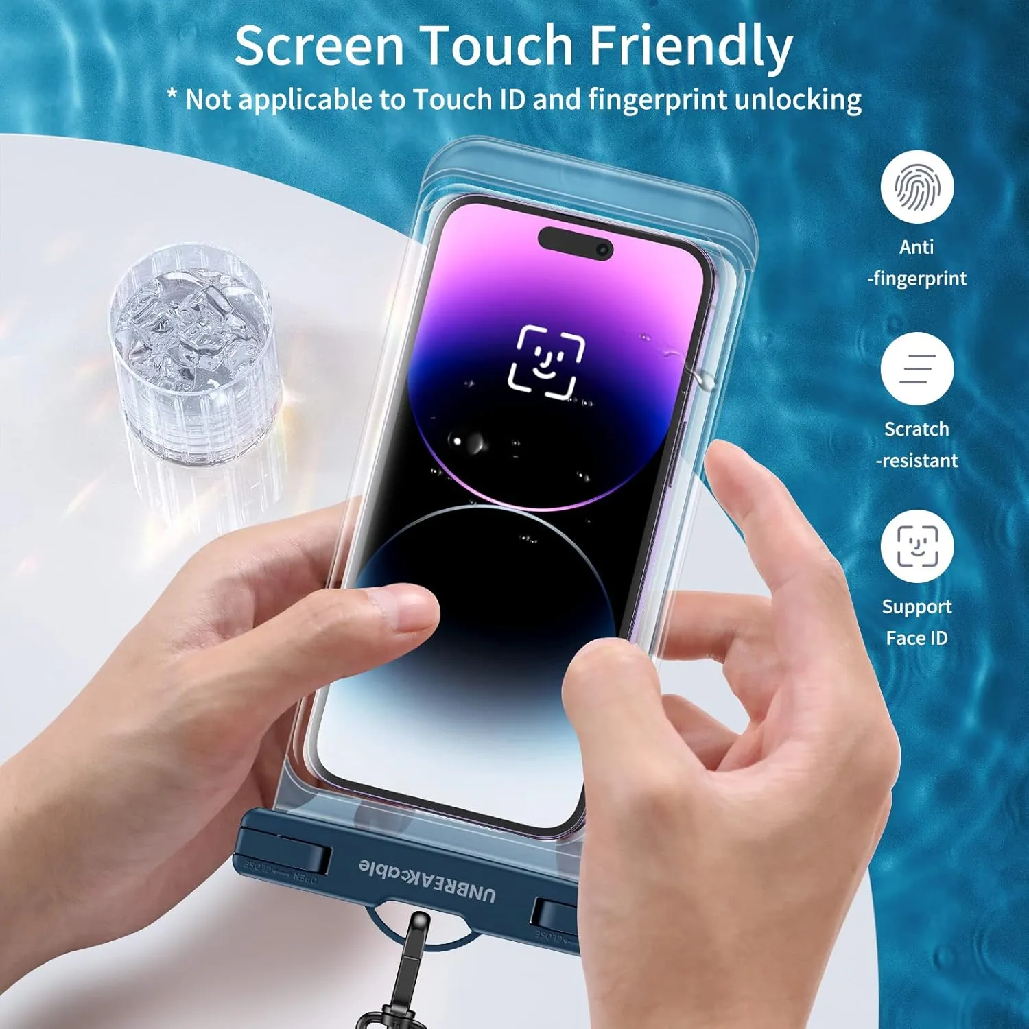 UNBREAKcable Waterproof Phone Pouch-2 Pack IPX8 Waterproof Phone Case for iPhone 16 15 14 13 12 11 Pro Max & Samsung S25 S24-Dry Bag & Travel Essentials for Beach, Pool, Kayak & Cruise-7" Black Blue