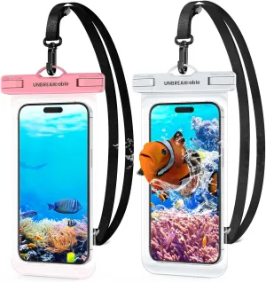 UNBREAKcable Waterproof Phone Pouch-2 Pack IPX8 Waterproof Phone Case for iPhone 16 15 14 13 12 11 Pro Max & Samsung S25 S24-Dry Bag & Travel Essentials for Beach, Pool, Kayak & Cruise-7" Pink White