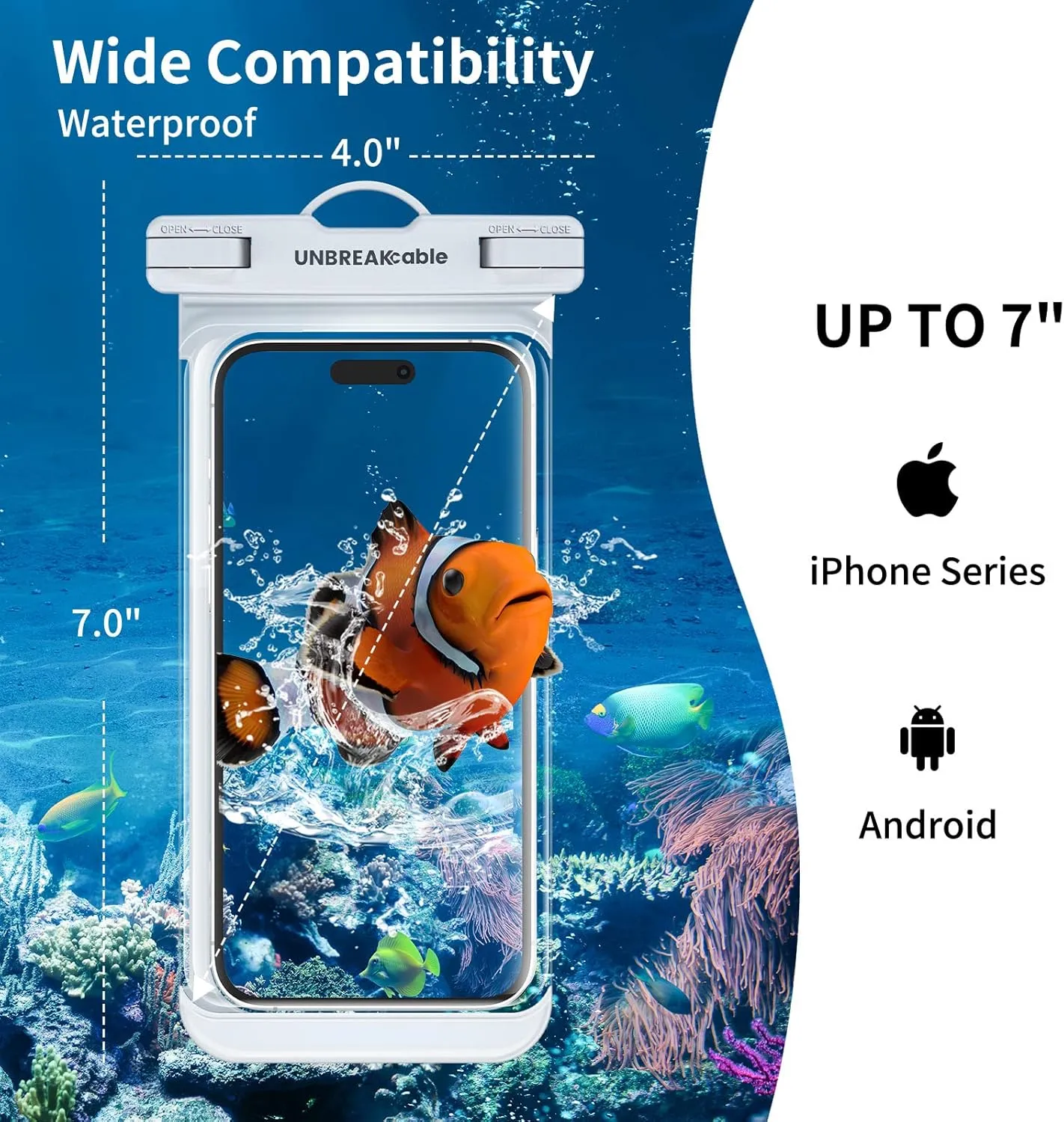 UNBREAKcable Waterproof Phone Pouch-2 Pack IPX8 Waterproof Phone Case for iPhone 16 15 14 13 12 11 Pro Max & Samsung S25 S24-Dry Bag & Travel Essentials for Beach, Pool, Kayak & Cruise-7" Pink White