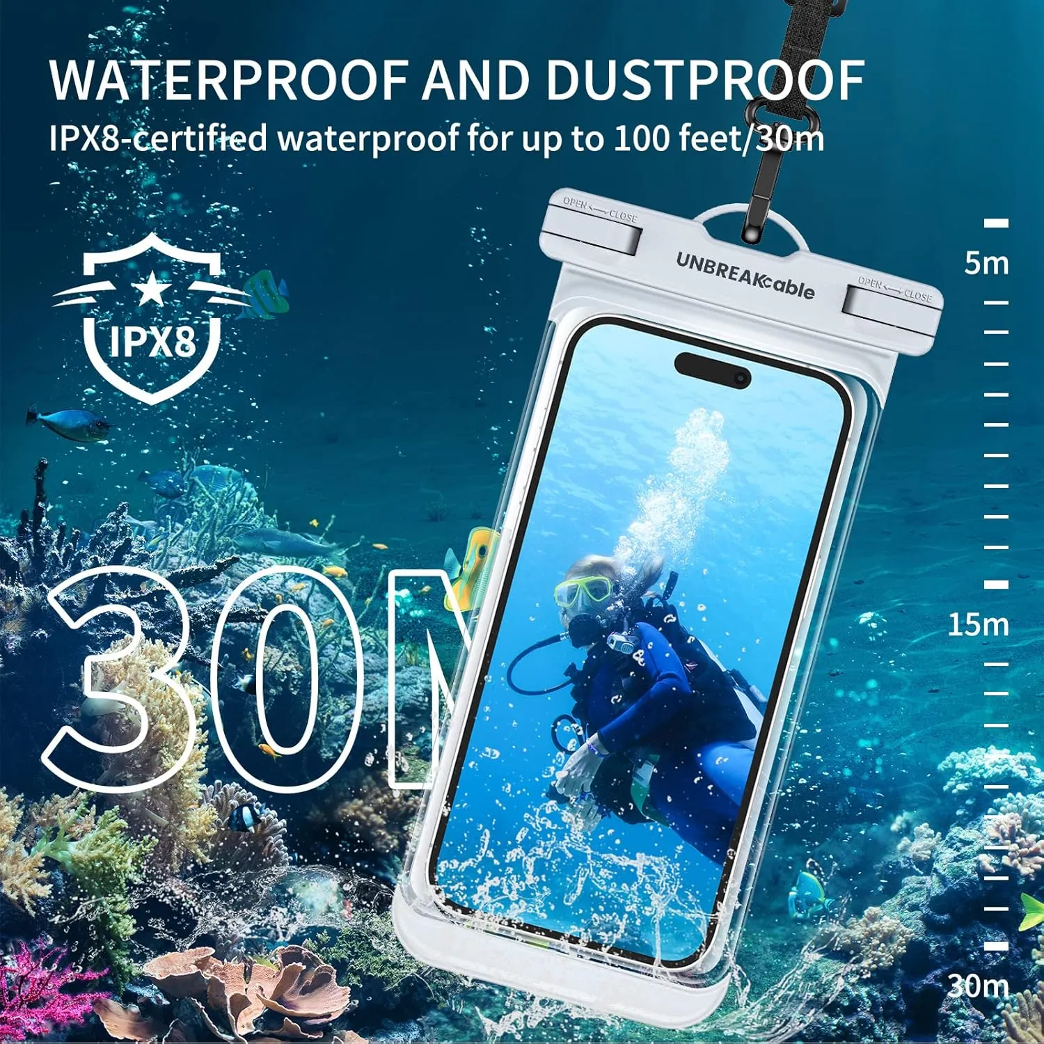 UNBREAKcable Waterproof Phone Pouch-2 Pack IPX8 Waterproof Phone Case for iPhone 16 15 14 13 12 11 Pro Max & Samsung S25 S24-Dry Bag & Travel Essentials for Beach, Pool, Kayak & Cruise-7" Pink White