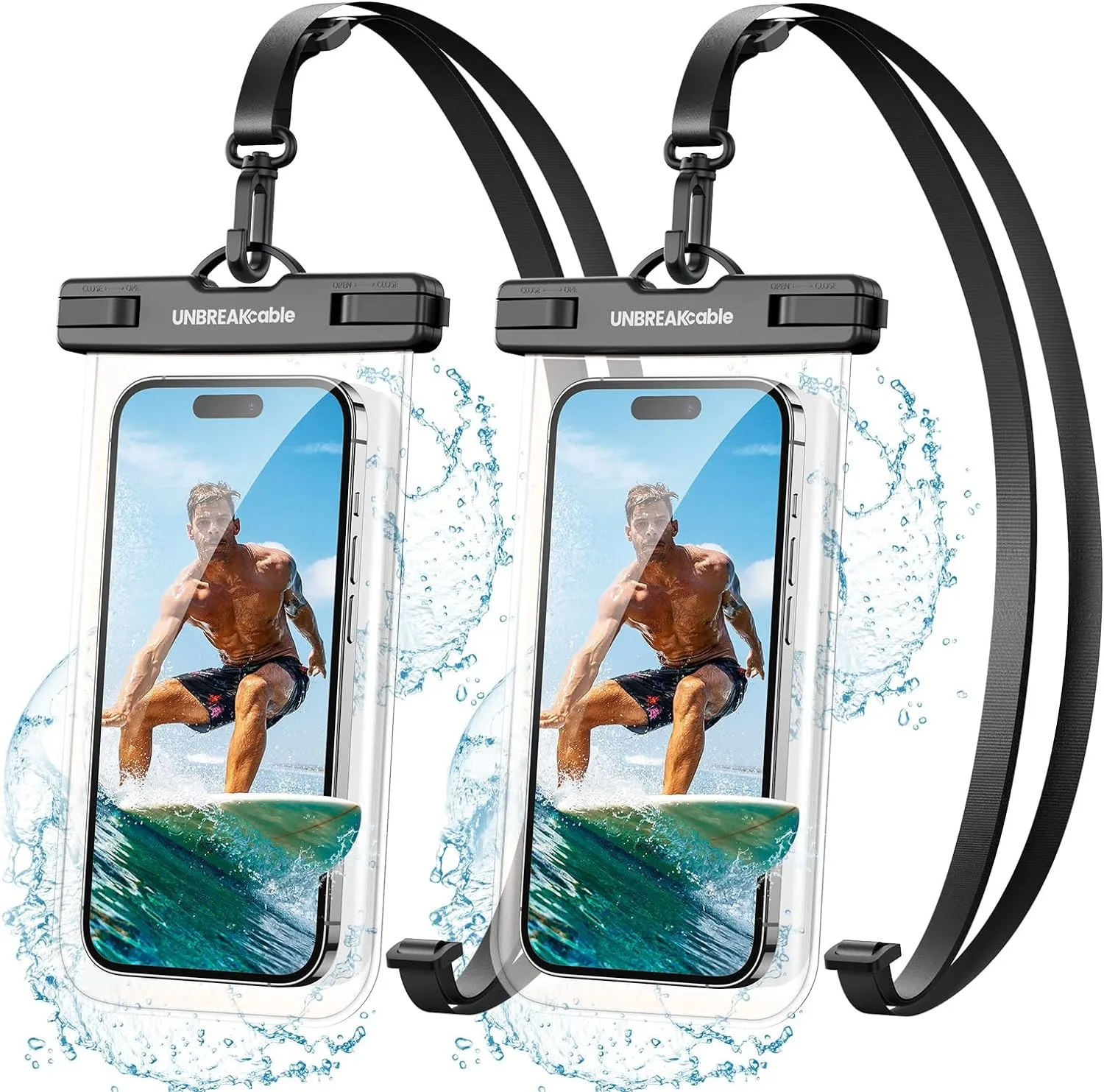 UNBREAKcable Waterproof Phone Pouch-2 Pack IPX8 Waterproof Phone Case for iPhone 16 15 14 13 12 11 Pro Max & Samsung S25 S24 S23-Dry Bag & Travel Essentials for Beach, Pool, Kayak & Cruise-7"