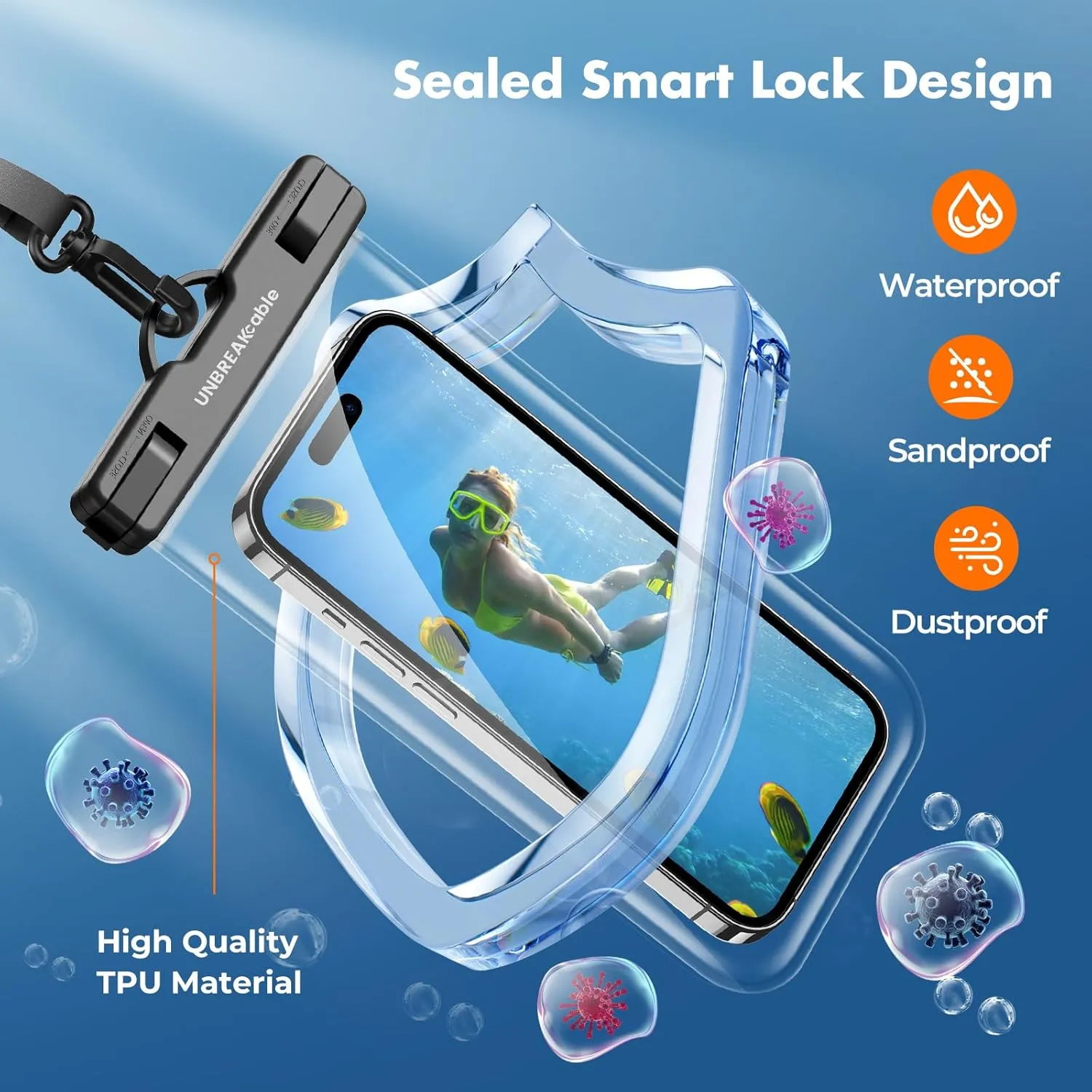 UNBREAKcable Waterproof Phone Pouch-2 Pack IPX8 Waterproof Phone Case for iPhone 16 15 14 13 12 11 Pro Max & Samsung S25 S24 S23-Dry Bag & Travel Essentials for Beach, Pool, Kayak & Cruise-7"