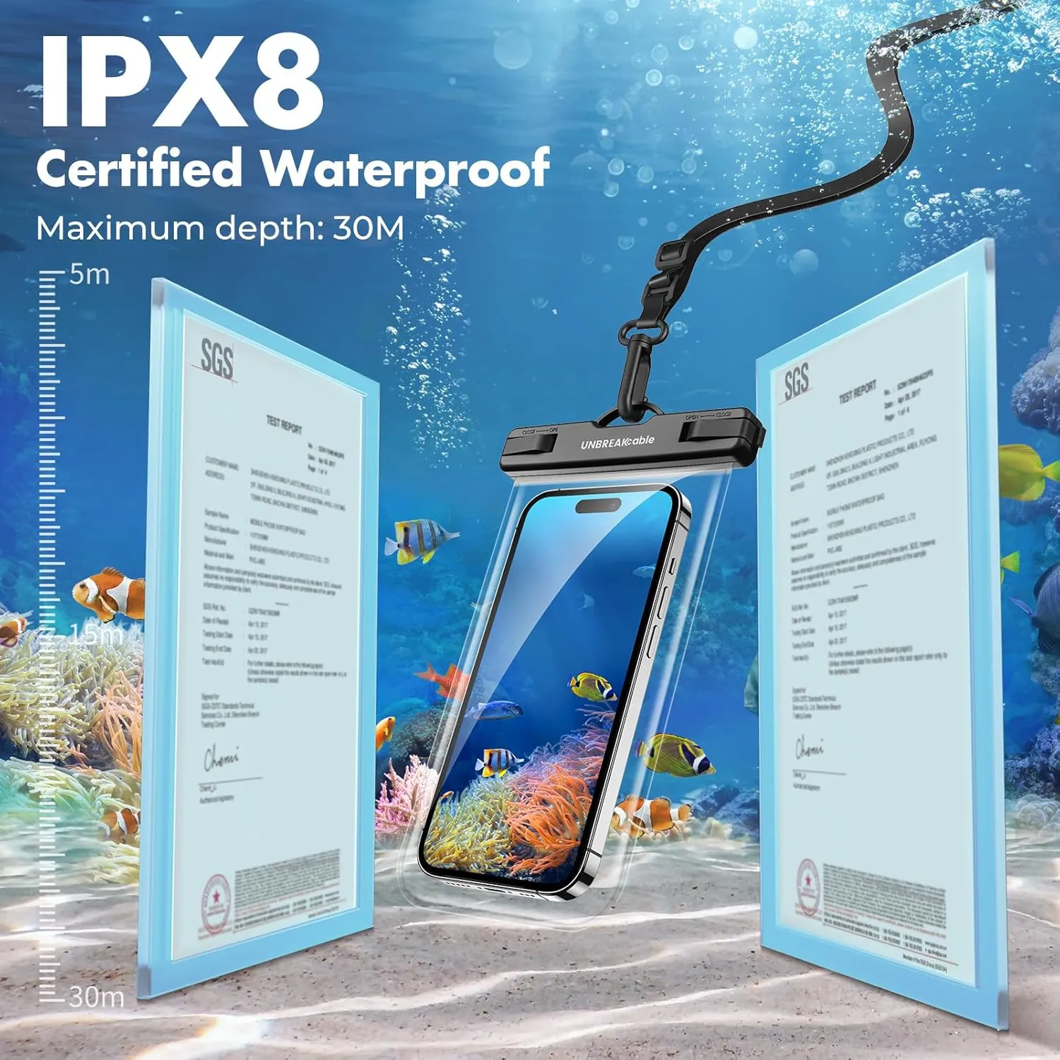 UNBREAKcable Waterproof Phone Pouch-2 Pack IPX8 Waterproof Phone Case for iPhone 16 15 14 13 12 11 Pro Max & Samsung S25 S24 S23-Dry Bag & Travel Essentials for Beach, Pool, Kayak & Cruise-7"