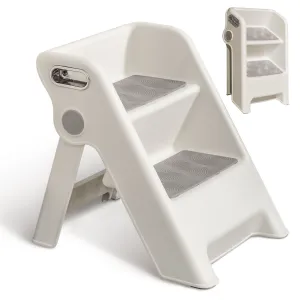 UNCLE WU Folding 2 Step Stool for Kids -Potty Training Stool for Kitchen Helper,Bathroom,Bedroom (White)