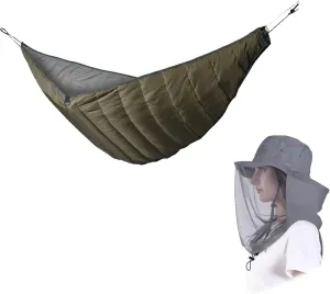 Under Quilts for Hammocks and Mosquito Head Net Hat with Hidden Netting and Neck Flap, for Camping, Hiking, Backpacking