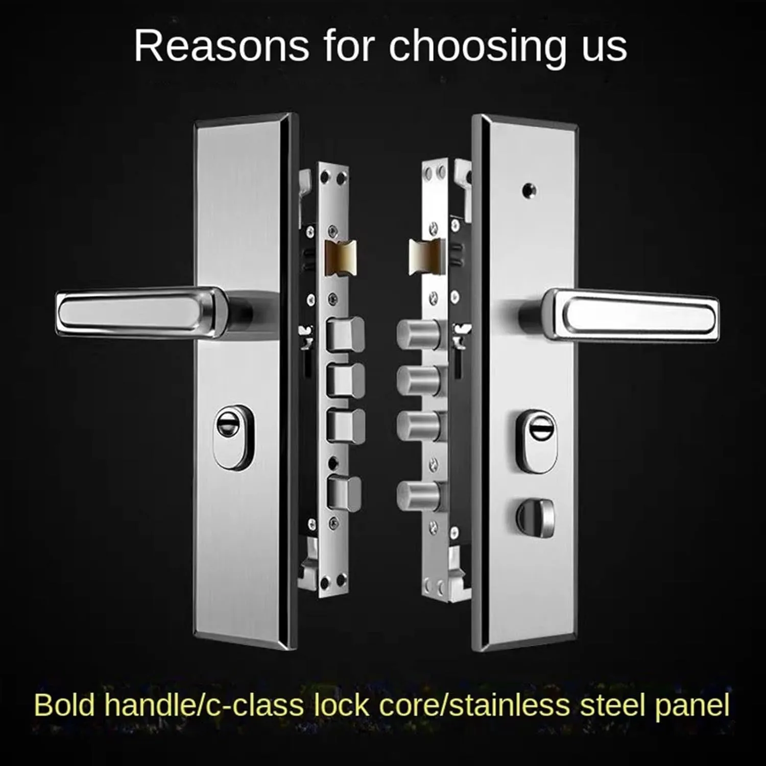 Universal Entrance Security Door Lock Stainless Steel Shinny Multifunction Door Handle Lock Mechanical Lock Set 1Pcs(B 55mm Handle)
