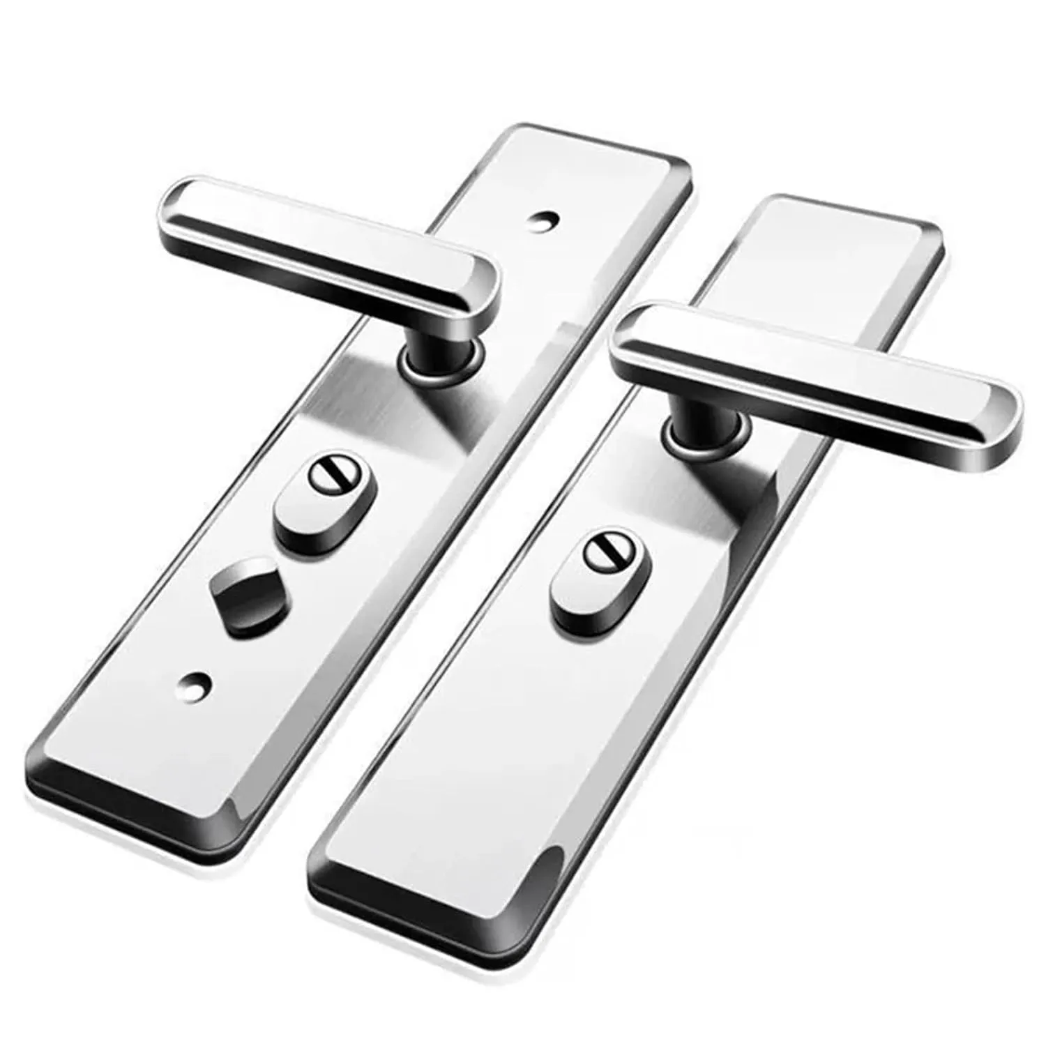 Universal Entrance Security Door Lock Stainless Steel Shinny Multifunction Door Handle Lock Mechanical Lock Set 1Pcs(B 55mm Handle)