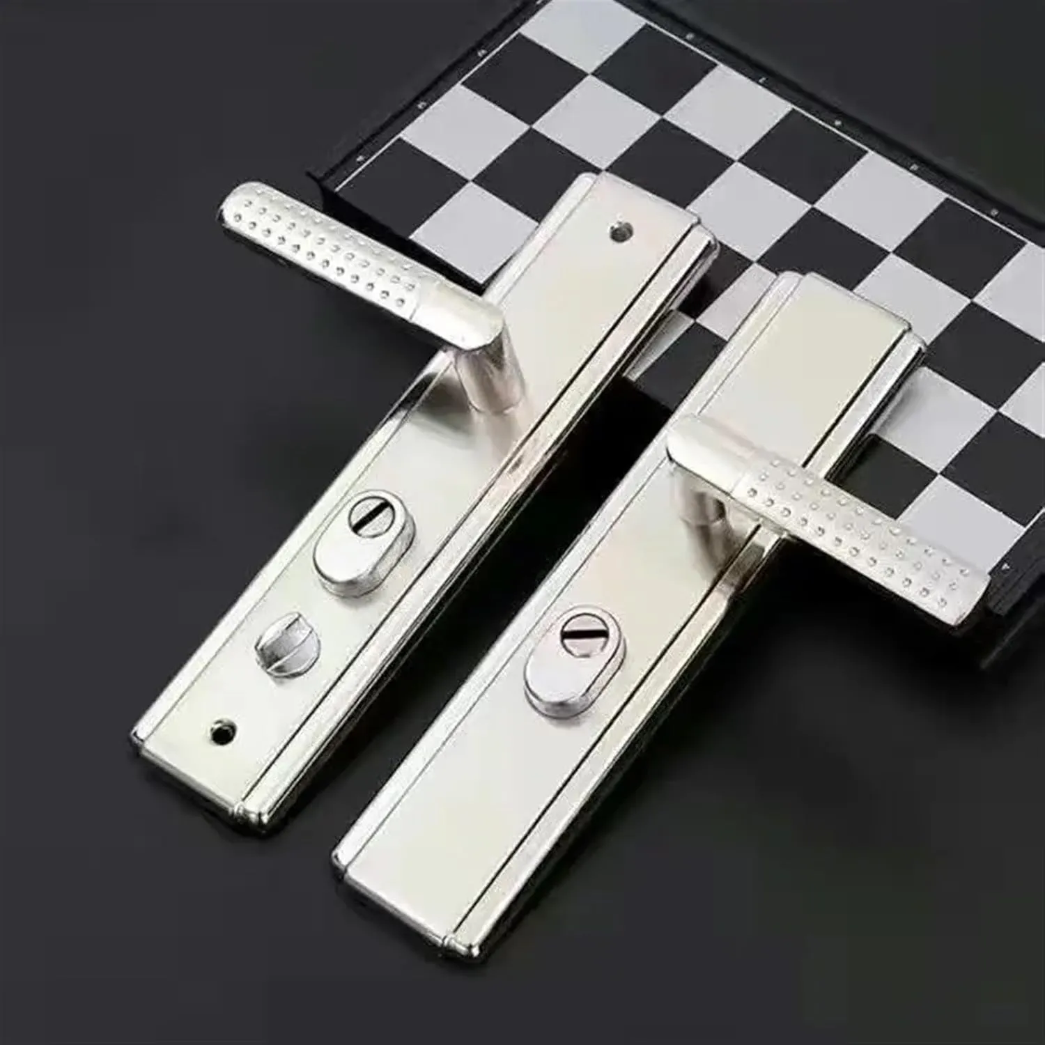 Universal Entrance Security Door Lock Stainless Steel Shinny Multifunction Door Handle Lock Mechanical Lock Set 1Pcs(B 55mm Handle)