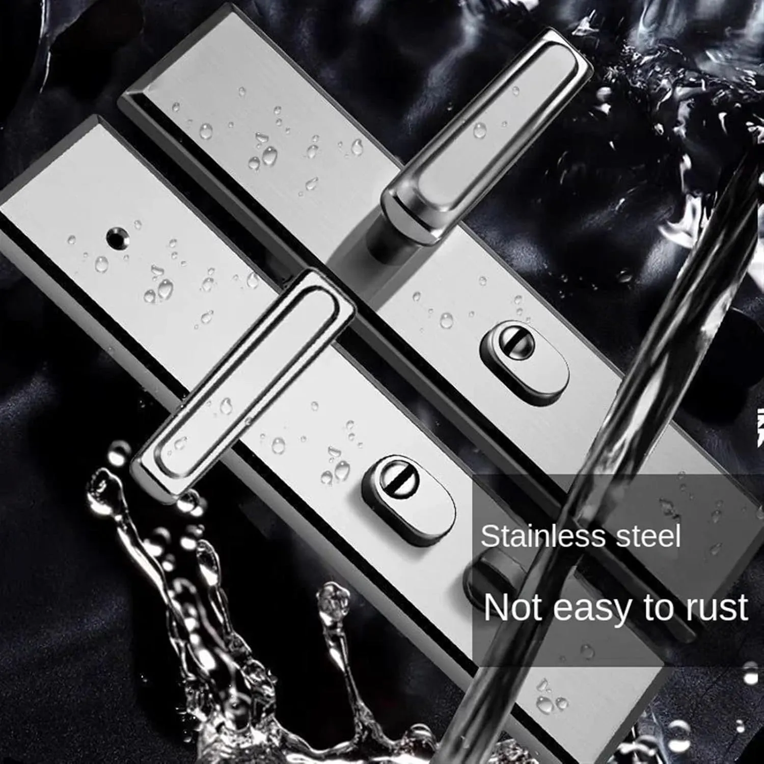 Universal Entrance Security Door Lock Stainless Steel Shinny Multifunction Door Handle Lock Mechanical Lock Set 1Pcs(B 55mm Handle)