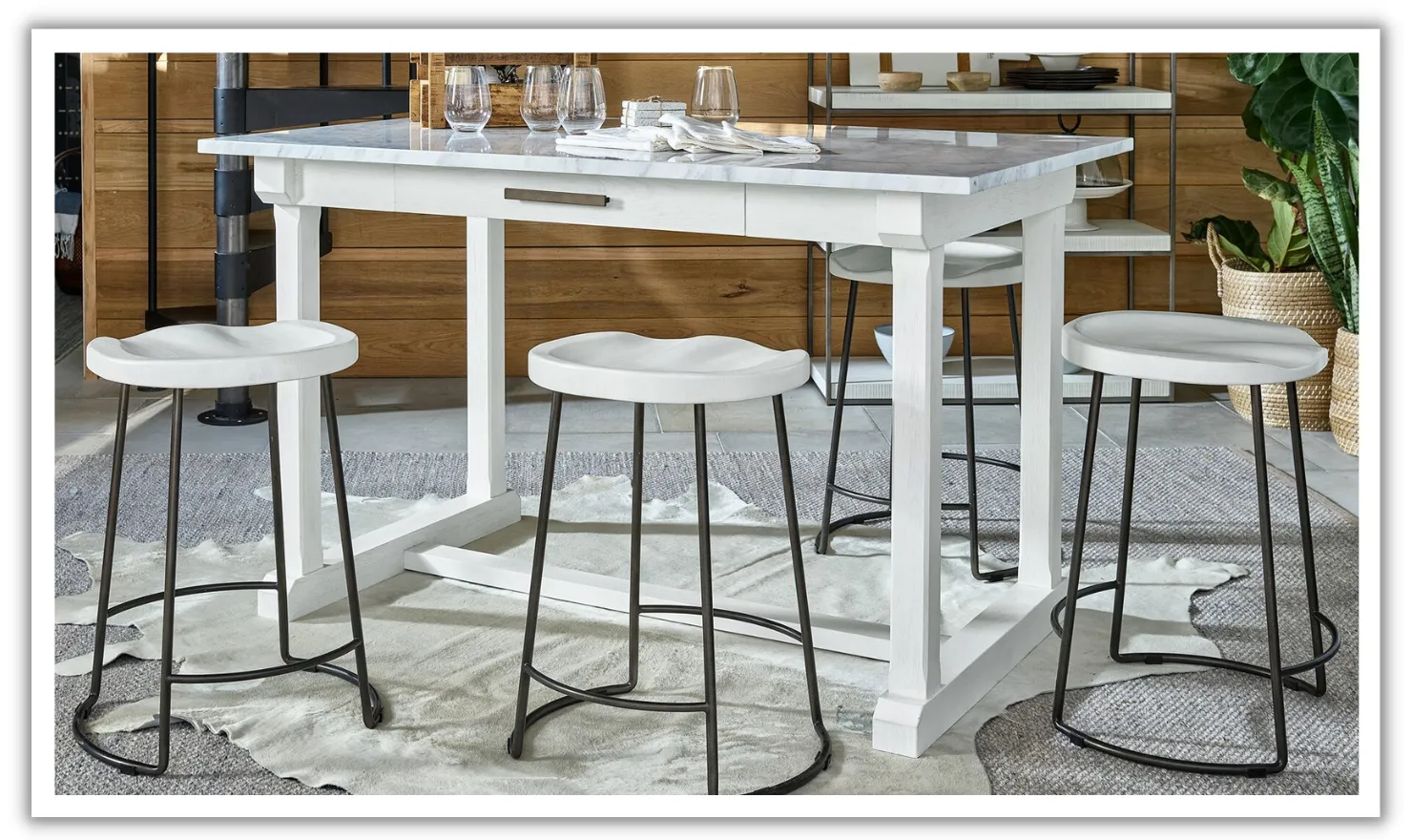 Universal Furniture Reid White Counter Stool with Metal Base