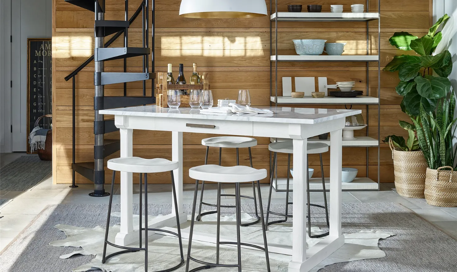 Universal Furniture Reid White Counter Stool with Metal Base