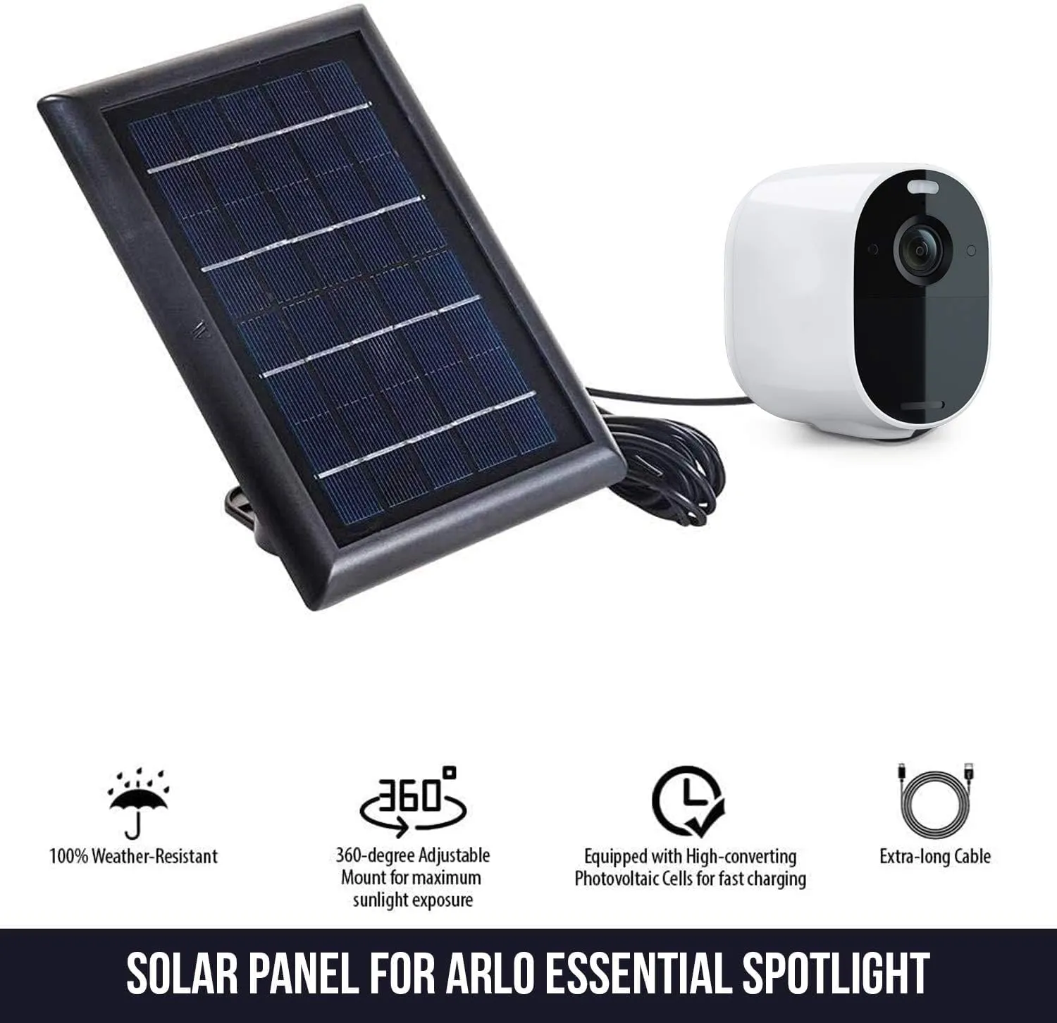 [Updated Version] Wasserstein Solar Panel with 13.1ft/4m Cable Compatible with Arlo Essential Spotlight/XL Spotlight Camera (3-Pack, Black) (NOT Compatible with Arlo Ultra, Pro 1/2/3, HD, Floodlight)