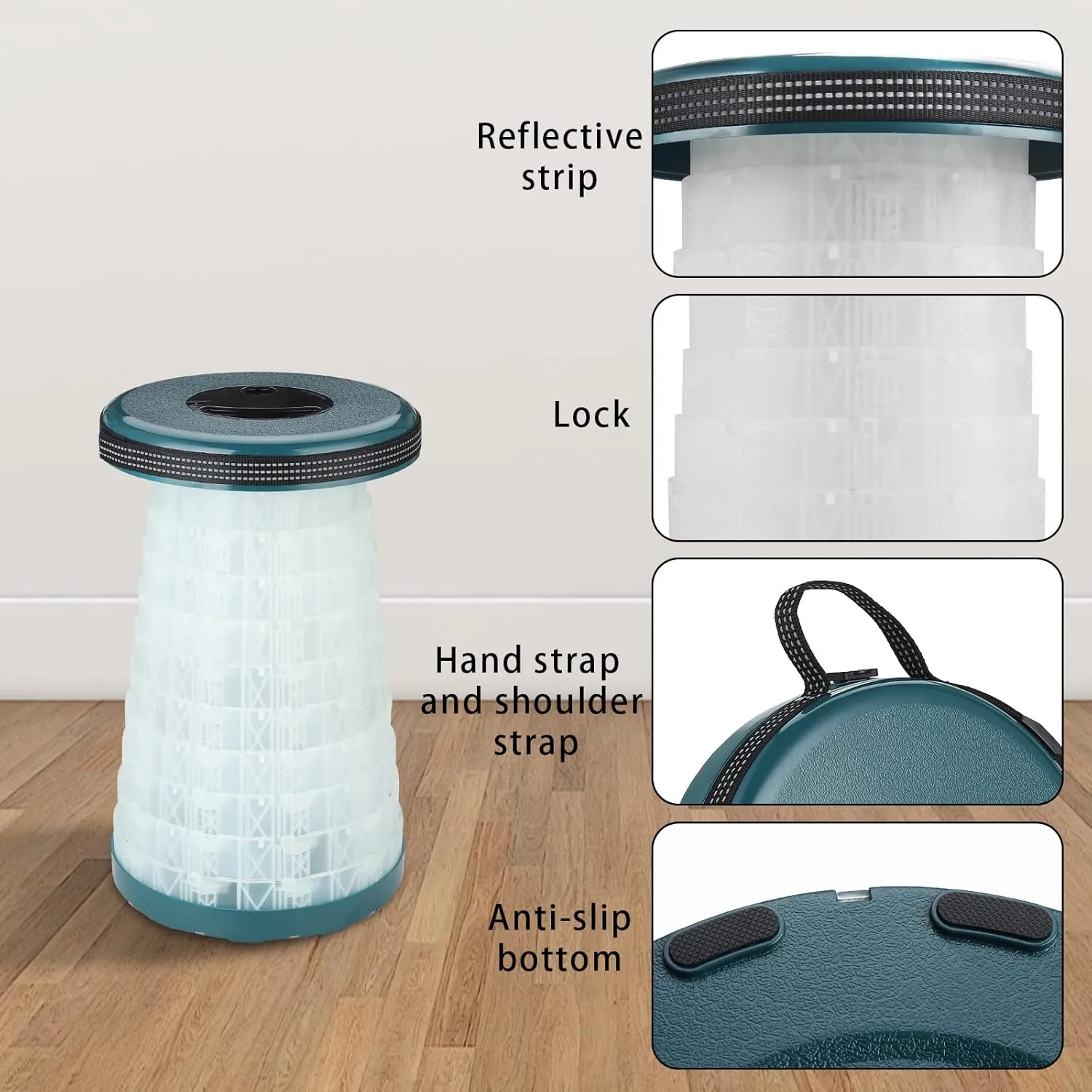 Upgraded Folding Stools Portable with Light for Camping Retractable Plastic Chair Lightweight Collapsible for Adults Fishing Garden Outdoors Indoors (Dark Green)