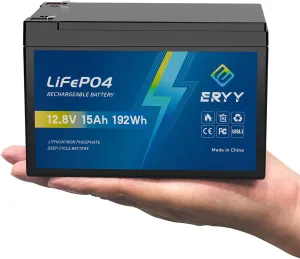 Upgraded LiFePO4 Battery 12V 15Ah - Deep Cycles Lithium Battery with 15A BMS Lightweight Rechargeable Battery for Power Wheels,Golf Carts, Fish Finders, UPS Backup, Solar/Wind Power & More