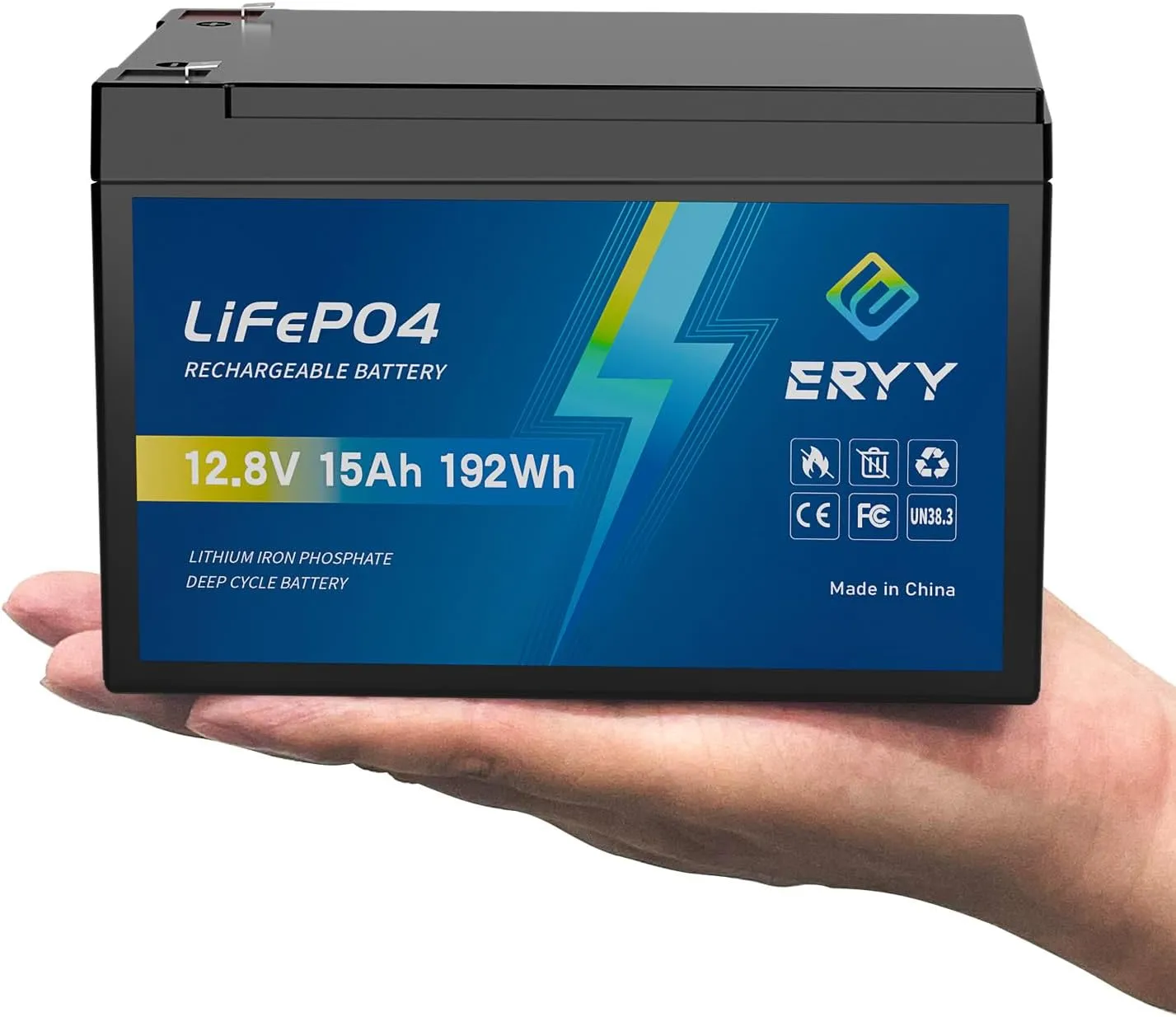 Upgraded LiFePO4 Battery 12V 15Ah - Deep Cycles Lithium Battery with 15A BMS Lightweight Rechargeable Battery for Power Wheels,Golf Carts, Fish Finders, UPS Backup, Solar/Wind Power & More