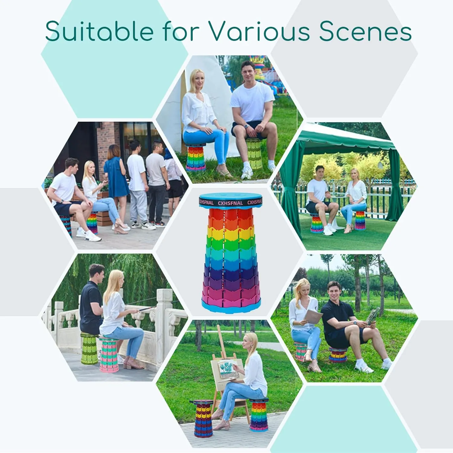 Upgraded Portable Camping Chairs Lightweight but Sturdy Load Capacity 400lbs Height Adjustable Beach Stool Compact Adults Seniors for Travel Fishing Hiking Gardening Hunting BBQ(Rainbow, Double pack)