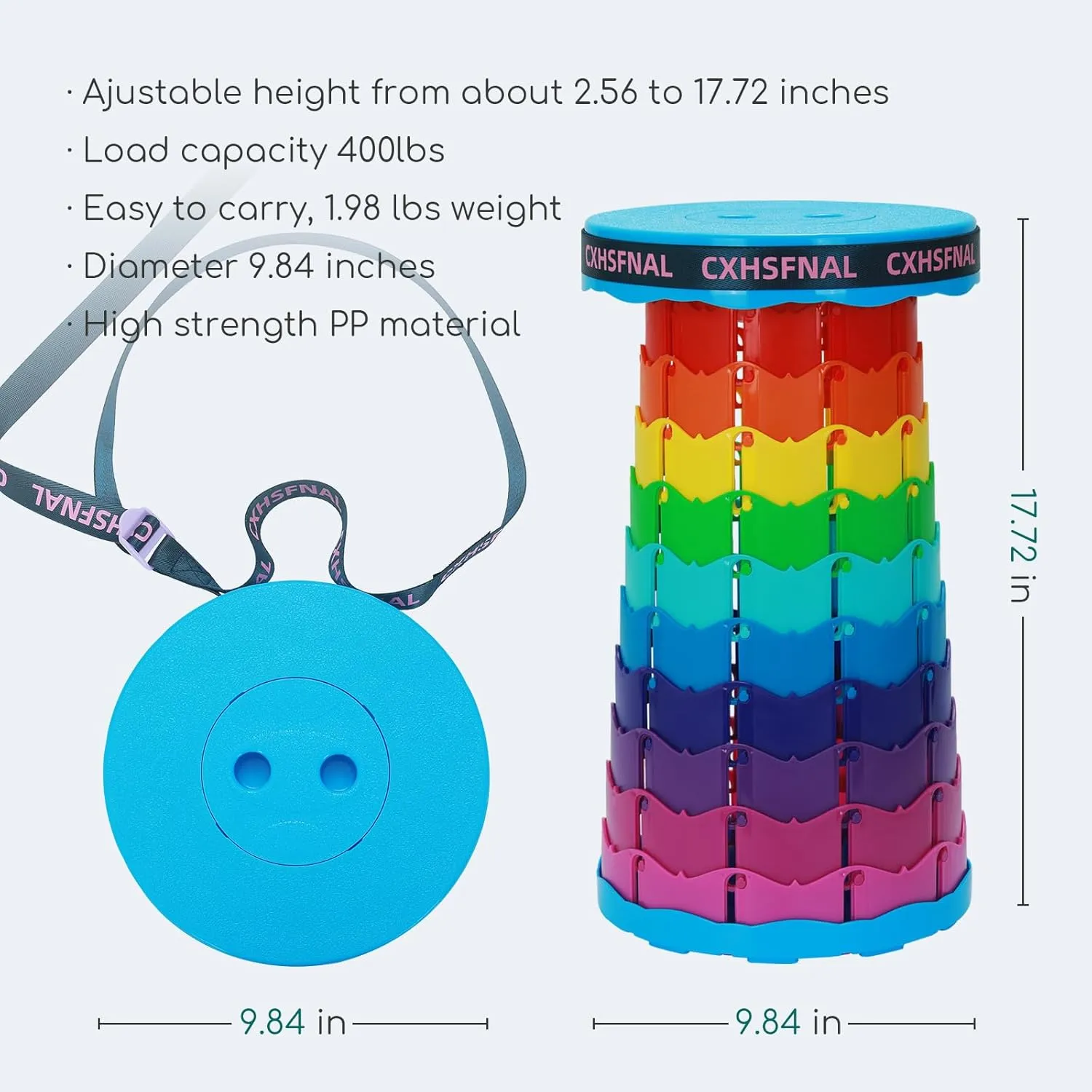 Upgraded Portable Camping Chairs Lightweight but Sturdy Load Capacity 400lbs Height Adjustable Beach Stool Compact Adults Seniors for Travel Fishing Hiking Gardening Hunting BBQ(Rainbow, Double pack)