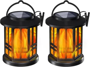 Upgraded Solar Lanterns Waterproof Outdoor Hanging Lights with Flickering Flame Effect - Ideal for Garden & Yard Decoration, Warm LED Lighting，2-Pack (Flickering Flame)