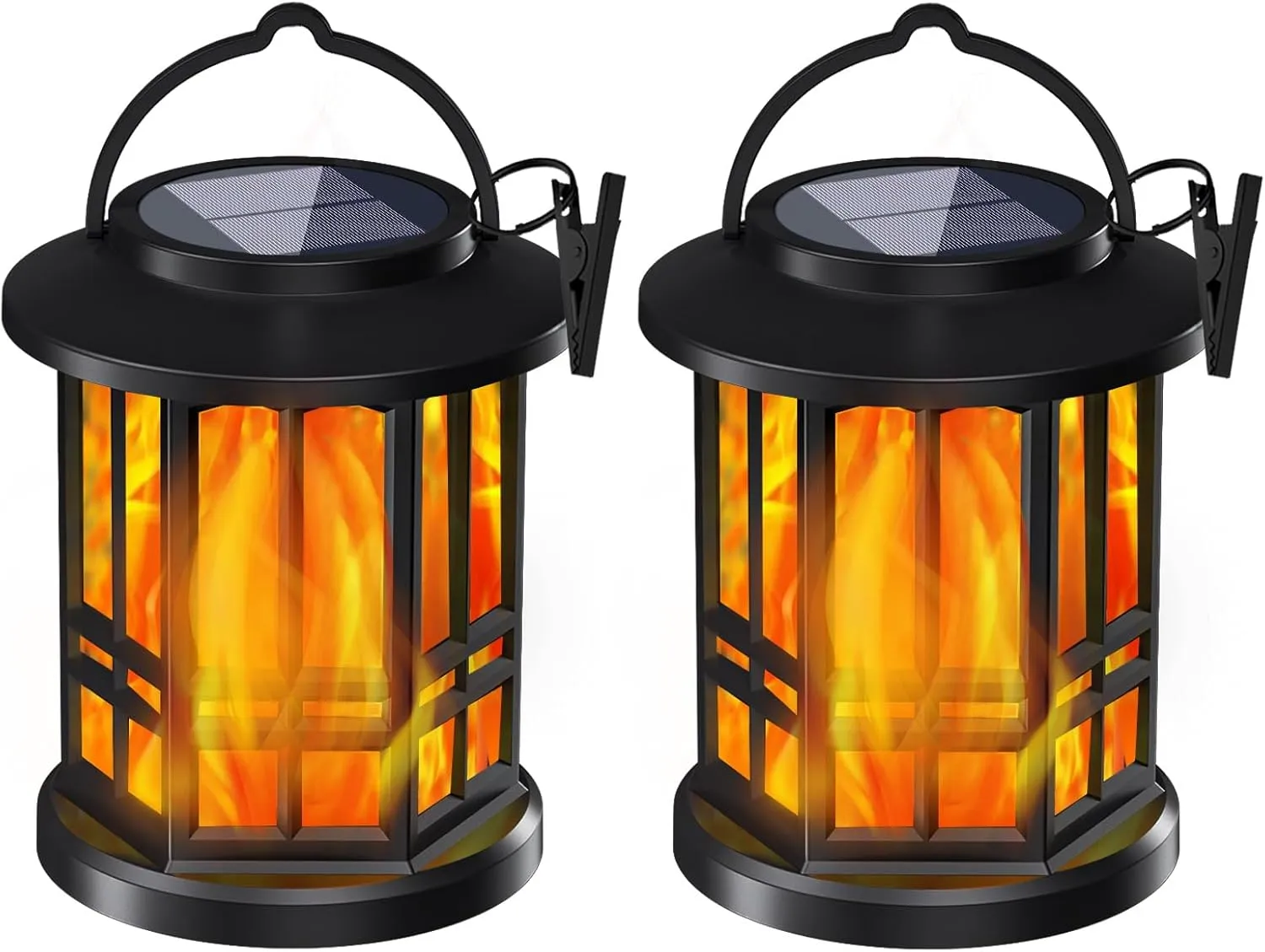 Upgraded Solar Lanterns Waterproof Outdoor Hanging Lights with Flickering Flame Effect - Ideal for Garden & Yard Decoration, Warm LED Lighting，2-Pack (Flickering Flame)