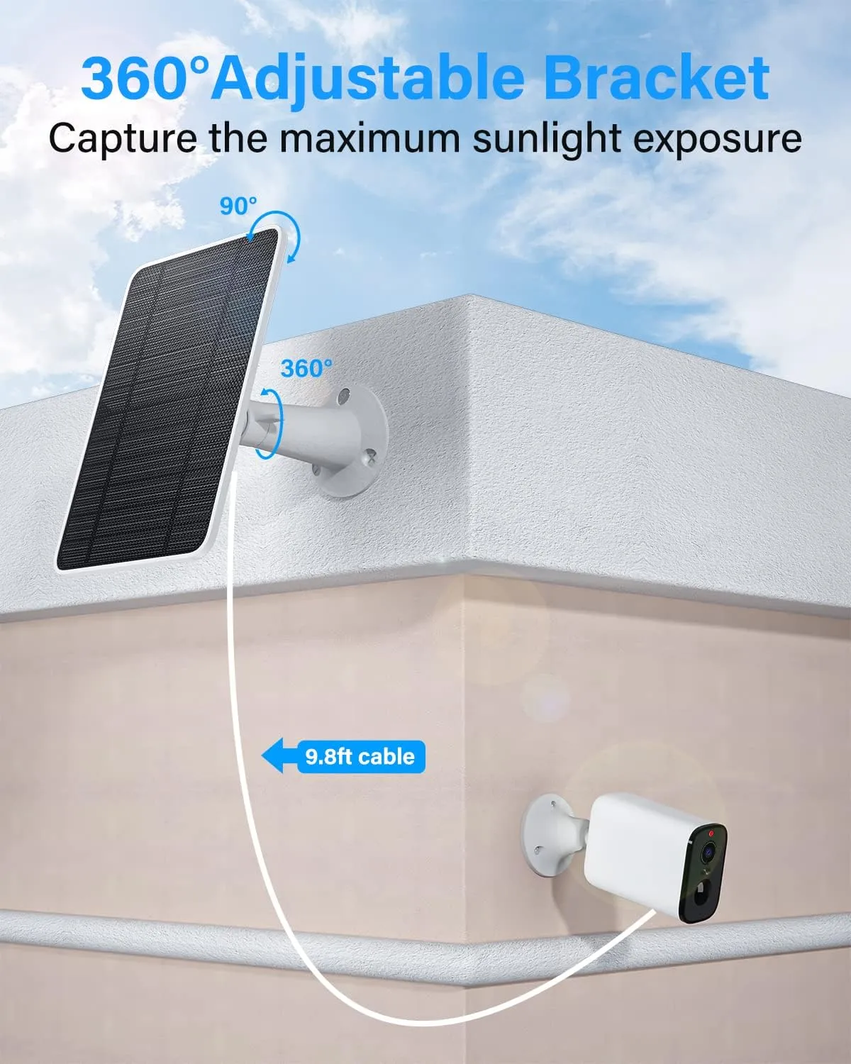 Upgraded Solar Panel Charging Compatible with Arlo Pro 4, Pro 3, Ultra 2, 4W Solar Panel with 9.8ft Charging Cable, IP65 Waterproof, Includes Secure Wall Mount, 4 Pack